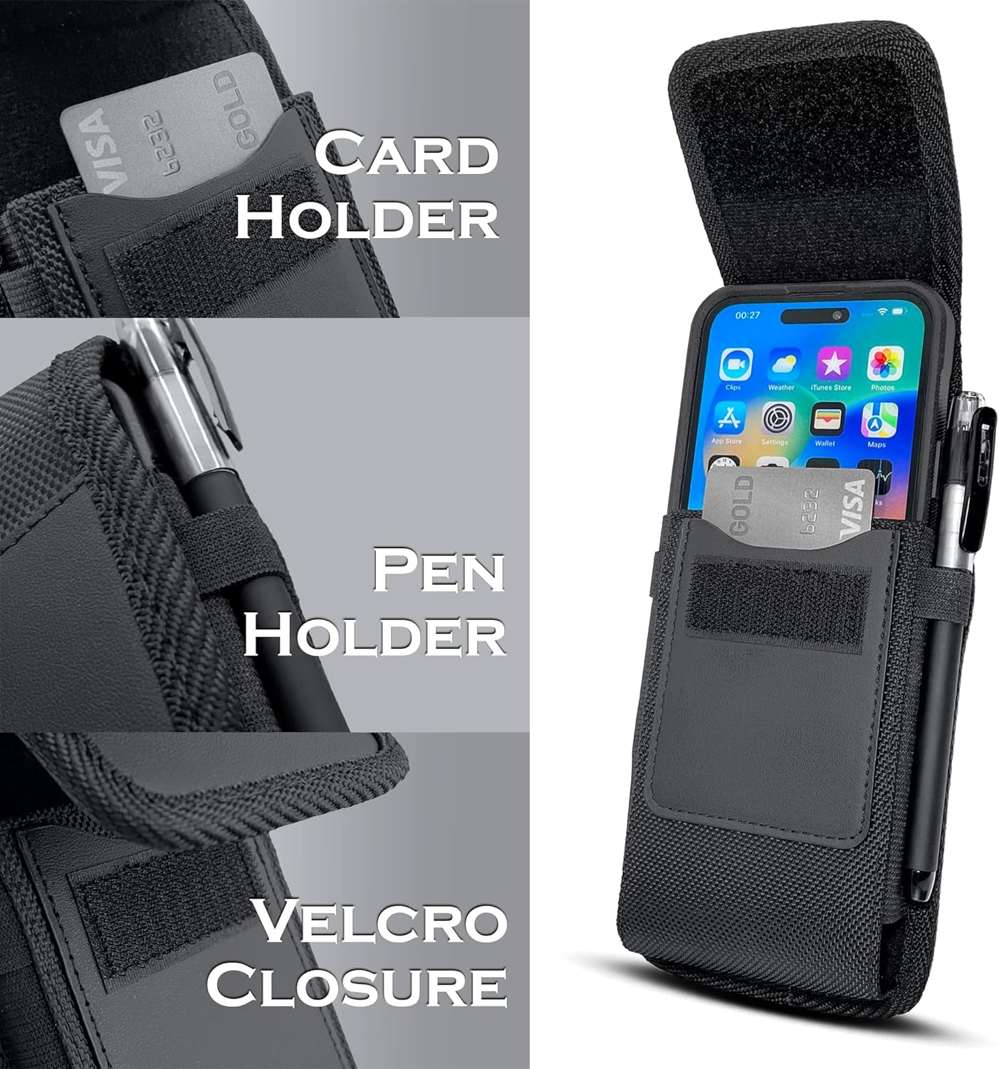 Meilib Holster for Galaxy S23 Ultra, S22 Ultra, S21 Ultra, S20 Ultra, Note 20 Ultra Cell Phone Belt Holder Case with Belt Clip, ID Card Storage Carrying Pouch Cover (Fits Samsung Phones with Cases On)  Meilib   