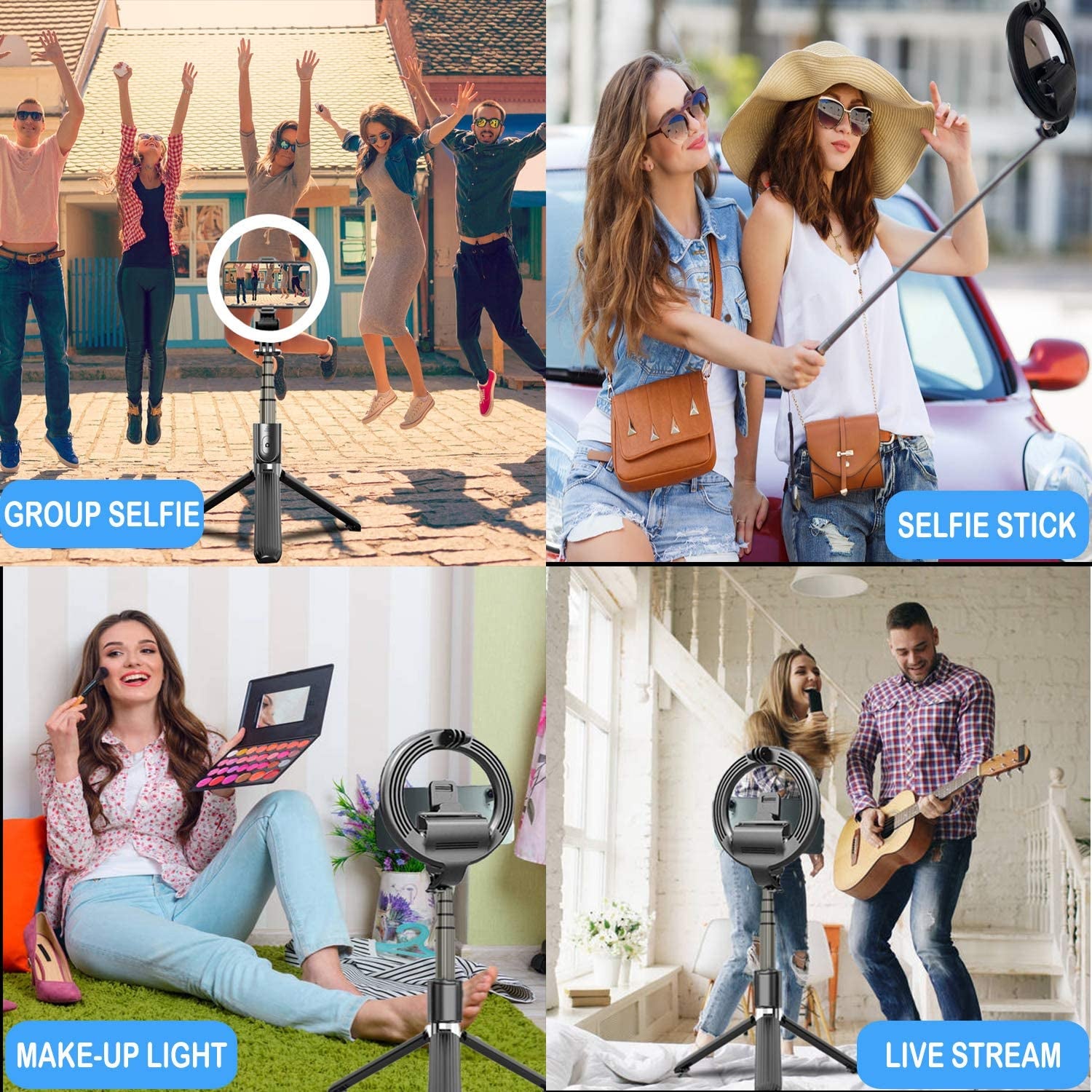Selfie Stick with 6" Ring Light, Tripod and Phone Holder,3 in 1 Portable LED Fill Light Selfie Stick Tripod Remote Control,Dimmable 3 Colors for Youtube Videos Tiktok Live Stream Make-Up  Amailtom   