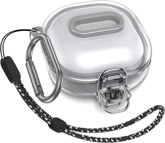 [Upgrade Lock]Case for Samsung Galaxy Buds 2 Pro Case(2022)/Galaxy Buds 2 Case(2021)/Galaxy Buds Live Case(2020)/ Galaxy Buds Pro Case(2021),Tpu Hard Shell Protective Cover with Lanyard/Keychain-Clear  AIBEAMER   