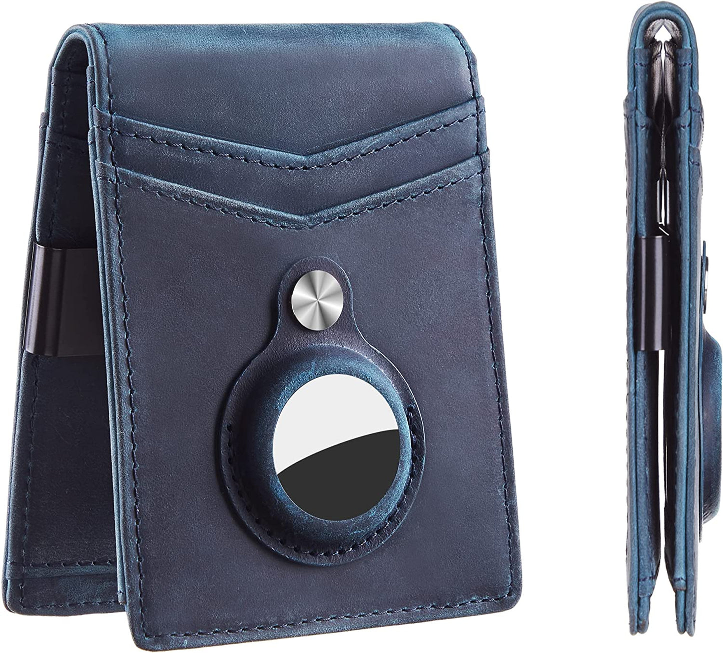 Hawanik Mens Slim Bifold Wallet with Integrated Case Holder for Airtag  Hawanik genuine leather-blue  