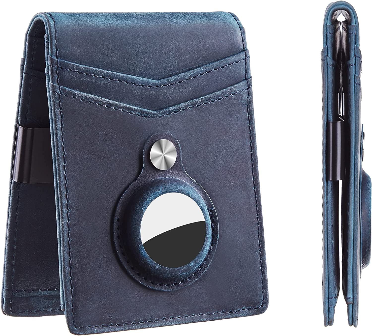 Hawanik Mens Slim Bifold Wallet with Integrated Case Holder for Airtag  Hawanik genuine leather-blue  