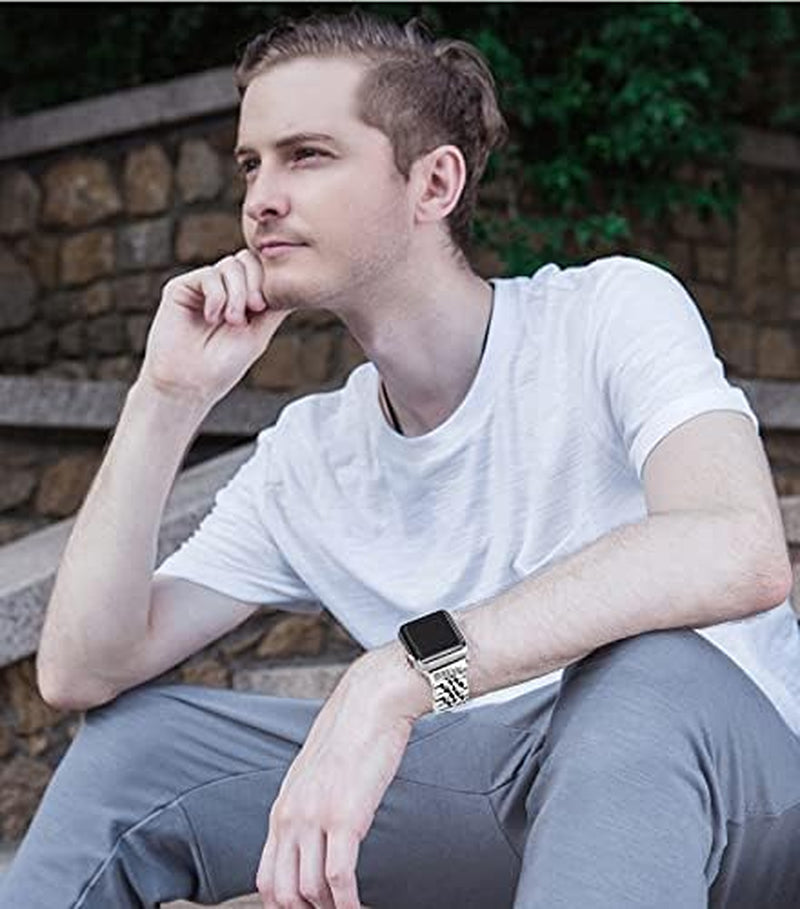 Juntan Watch Band Compatible for Apple Watch 38Mm 40Mm 41Mm 42Mm 44Mm 45Mm 49Mm Iwatch Series 7 6 SE Series 5 4 3 2 1 Gold Rose Gold Black Silver Stainless Steel Bracelet Strap  Juntan   