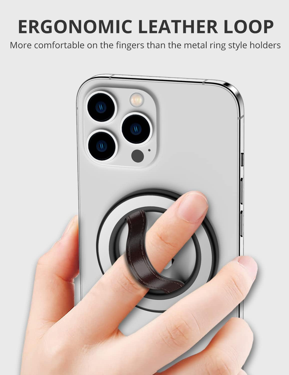 SUPMEGA Phone Grip, Phone Ring Holder with Leather Loop Finger Grip and Kickstand, Sticky Comfortable Slim Phone Finger Holder for All Phones  SUPMEGA   