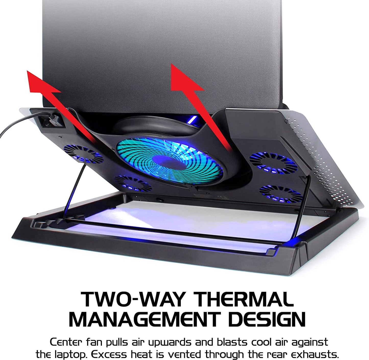 ENHANCE Cryogen 3 Gaming Laptop Cooling Pad - USB Powered 5 LED Fans , Metal Cooler Surface Fits 17.3 Inch Laptops , Smartphone Device Holder , 5 Adjustable Stand Settings , Portable for PC Gamer  ENHANCE   