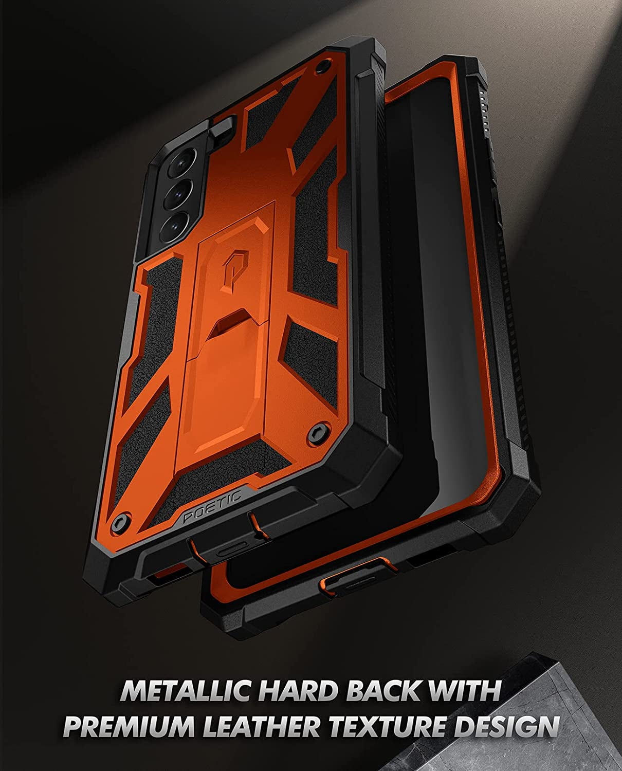 Poetic Spartan Case for Samsung Galaxy S22+ plus 5G 6.6 Inch, Built-In Screen Protector Work with Fingerprint ID, Full Body Rugged Shockproof Protective Cover Case with Kickstand, Metallic Orange  Poetic   