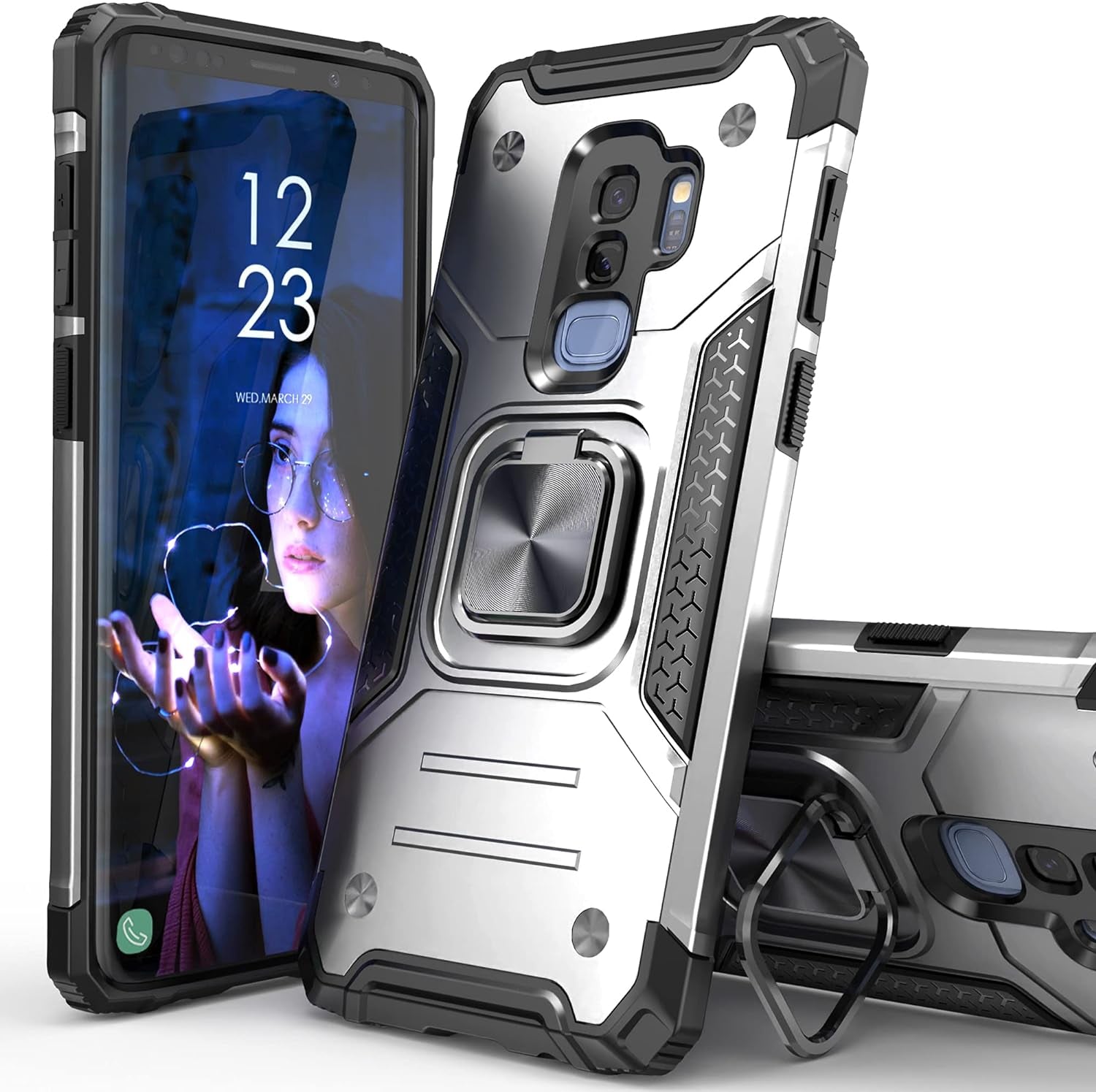 Idystar Galaxy S9 plus Case, Hybrid Drop Test Cover with Car Mount Kickstand Slim Fit Shockproof Protective Phone Case for Samsung Galaxy S9 Plus, Red  IDYStar Sliver  