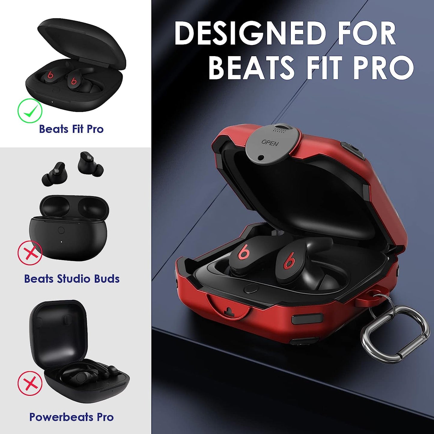 NUOMIJIO Case for Beats Fit Pro 2021 with Secure Lock Full Body Shock-Absorbing Anti-Scratch Hard Shell Protective Cover Compatible with Beats Fit Pro with Keychain (Red)  NUOMIJIO   