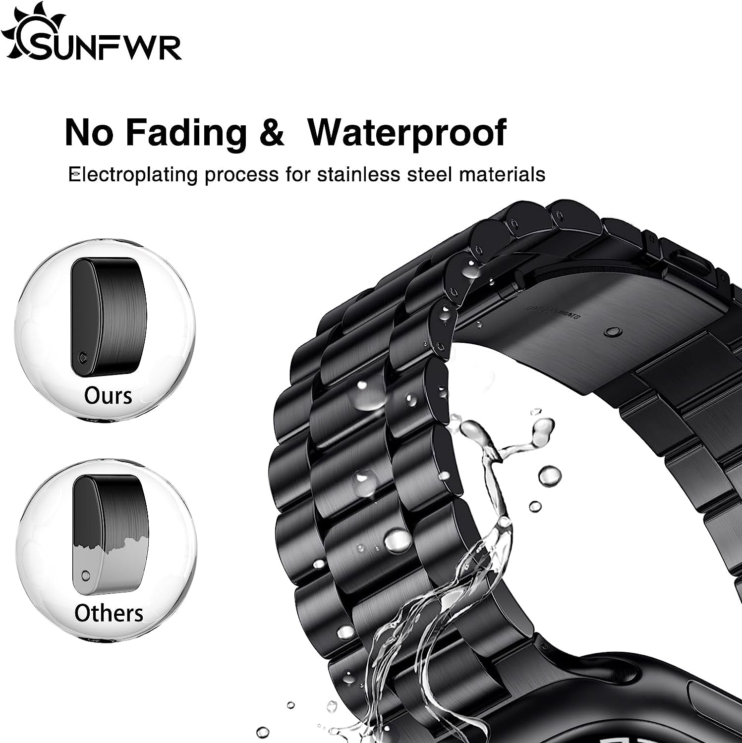 SUNFWR Compatible with Apple Watch Band 45Mm 44Mm 42Mm for Men Women, Stainless Steel Metal Iwatch Band with Case for Apple Watch Series 8/7/6/5/4/3/2/1/SE/SE2 (Black, 42Mm/44Mm/45Mm)  SUNFWR   