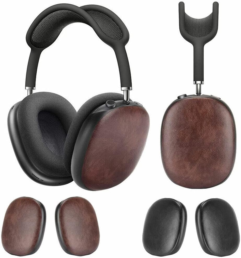 1Pair Case Skin Cover for Airpods Max Wireless Headset Pair Protective Pu Leather Sleeve Case Skin Cover (Black)  TEAMWILL   