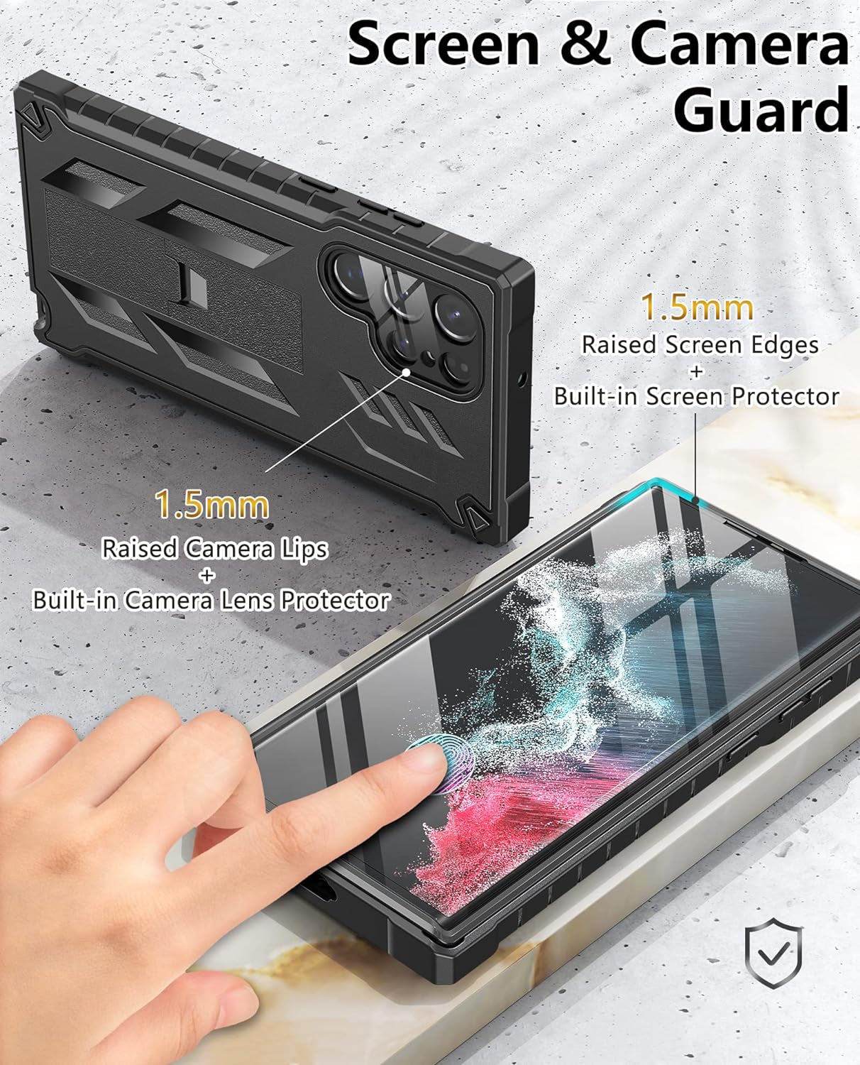 FNTCASE for Samsung Galaxy S22 Ultra Case: Built-In Screen Protector & Kickstand Full-Body Dual Layer Rugged Military Grade Shockproof Protection Heavy Duty Protective Phone Cover 5G-Black  FNTCASE   