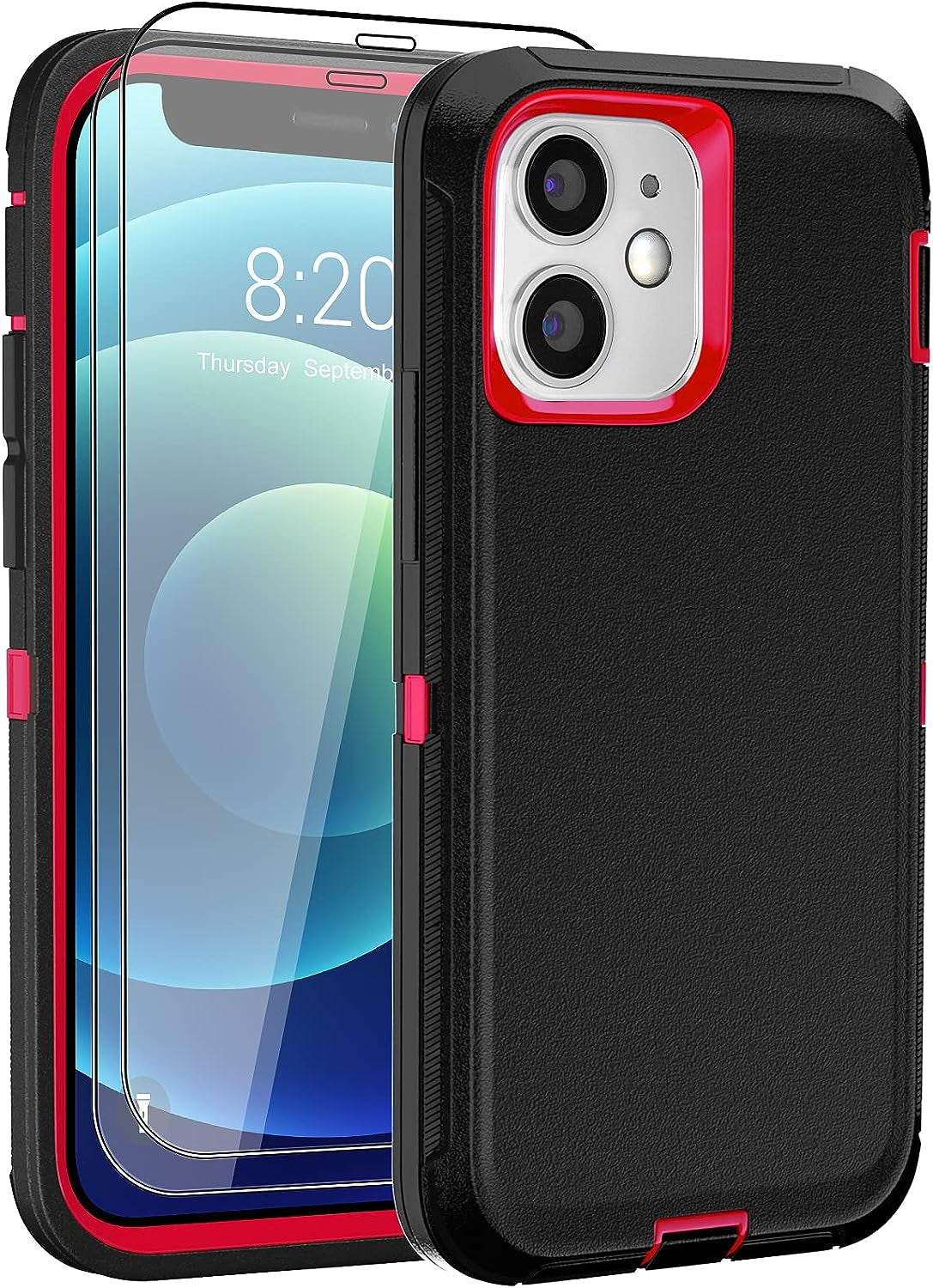 DHCALL for Iphone 12 Case & Iphone 12 Pro Case (6.1"), with 2 Tempered Glass Screen Protector,Belt Clip Holster, [Full Body Drop Protection] Shockproof Tough Durable 6.1 Inch（Black Green+Clip）  DHCALL   