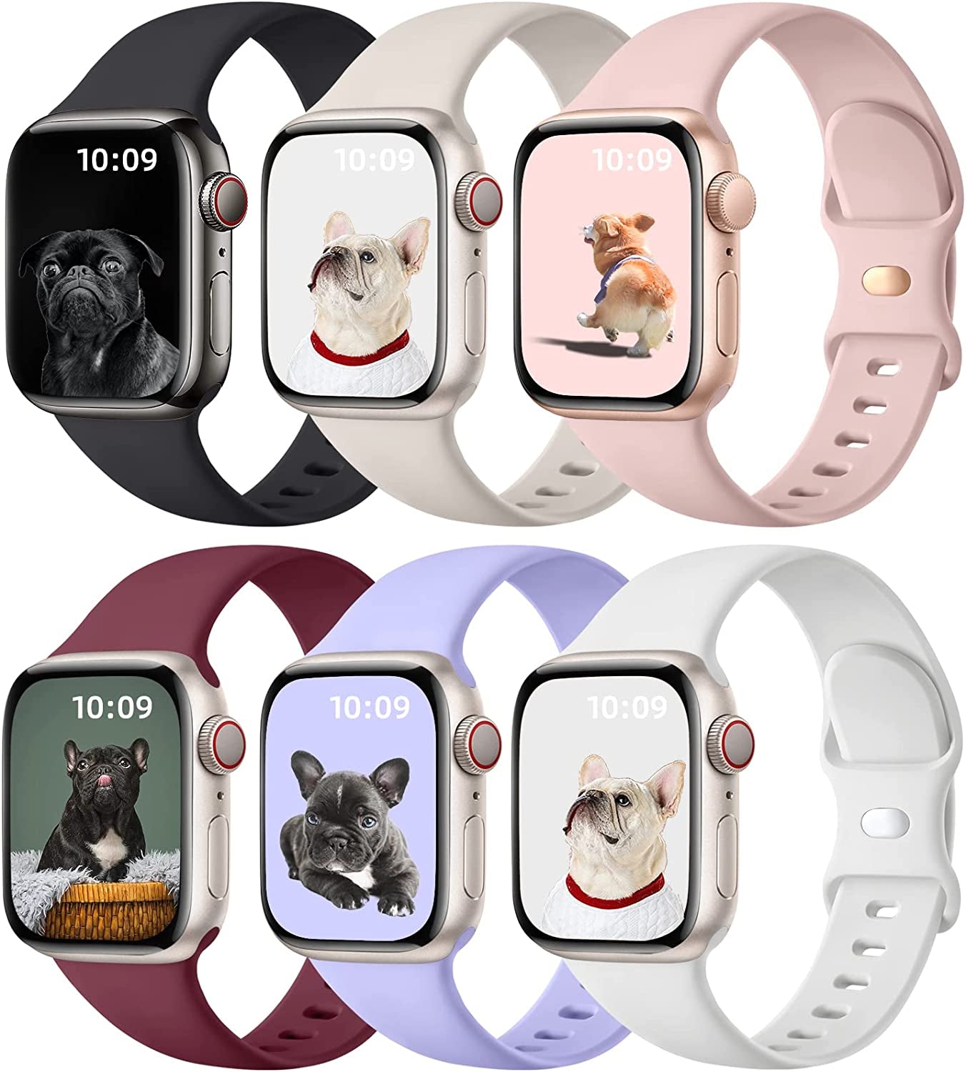 Maledan 6 Pack Bands Compatible for Apple Watch Band 45Mm 41Mm 40Mm 38Mm 44Mm 42Mm 49Mm Women Men, Breathable Silicone Sport Strap Design for Apple Watch Ultra Iwatch Series 8 7 6 5 4 3 2 1 SE Band  Maledan Black/ Digital Lavender/ Starlight/ White/ Pind Sand/ Wine Red 42mm/44mm/45mm/49mm 