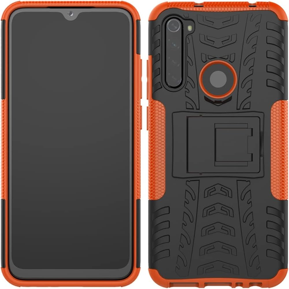 Yerebel for Redmi Note 8 (2019/2021) M1908C3JH Case with Tempered Glass Screen Protector, with Kickstand Hard PC Back Cover Soft TPU Dual Layer Protection Phone Cover for Xiaomi Redmi Note 8 (Orange)  Yerebel   