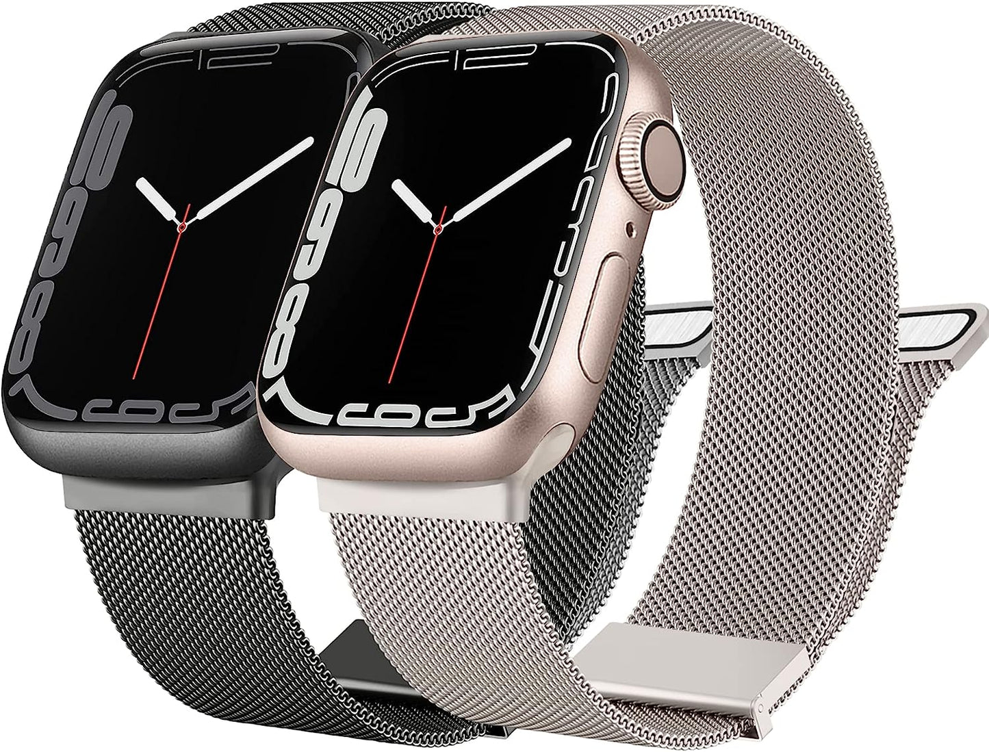 [2 PACK] Metal Stainless Steel Bands Compatible with Apple Watch Bands Series 8 7 6 5 4 3 2 1 SE 41Mm 40Mm 38Mm 42Mm 44Mm 45Mm, Mesh Loop Magnetic Milanese Strap for Iwatch Bands Women Men  Amzpas A-Starlight & Graphite 42/44/45mm 