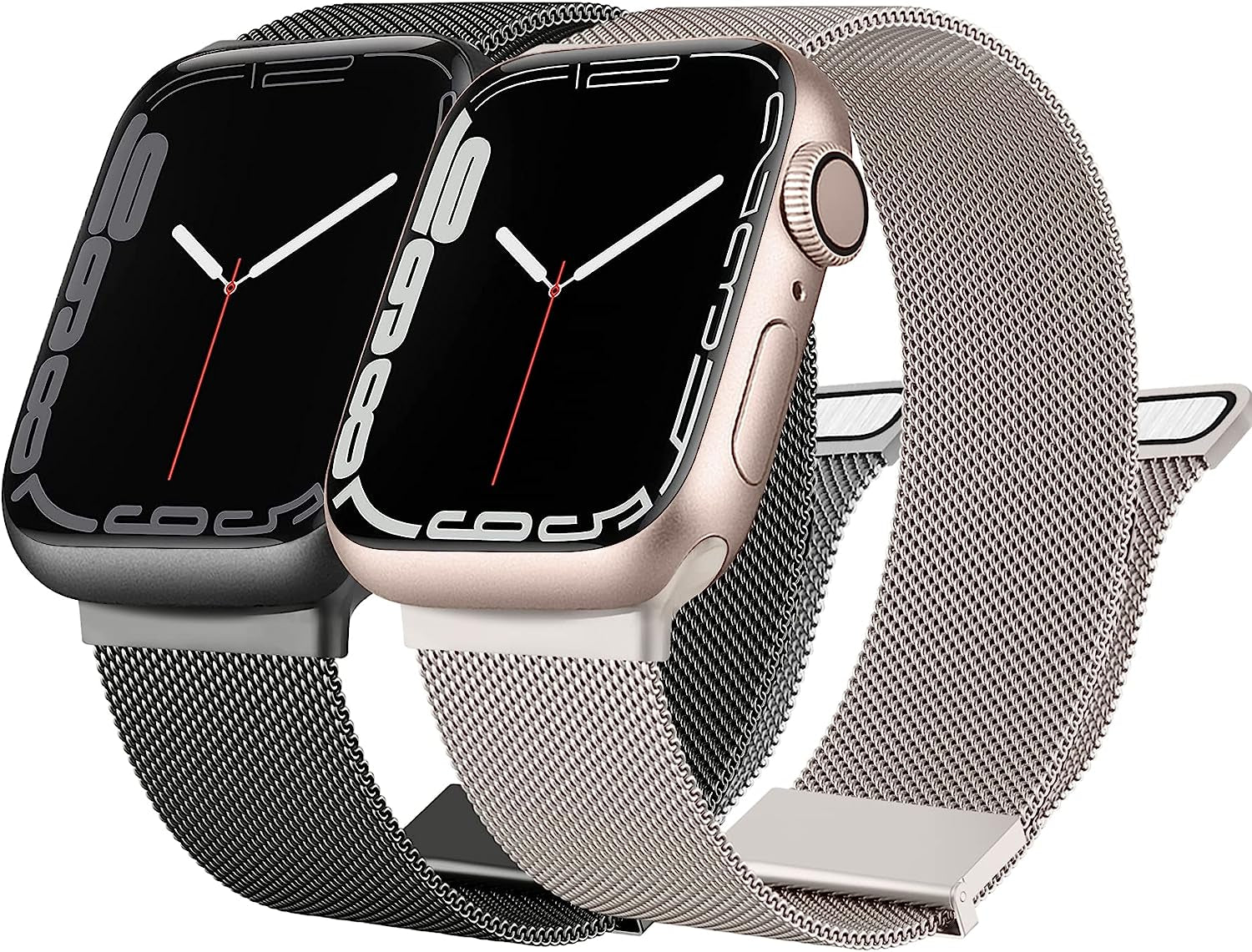 [2 PACK] Metal Stainless Steel Bands Compatible with Apple Watch Bands Series 8 7 6 5 4 3 2 1 SE 41Mm 40Mm 38Mm 42Mm 44Mm 45Mm, Mesh Loop Magnetic Milanese Strap for Iwatch Bands Women Men  Amzpas A-Starlight & Graphite 42/44/45mm 