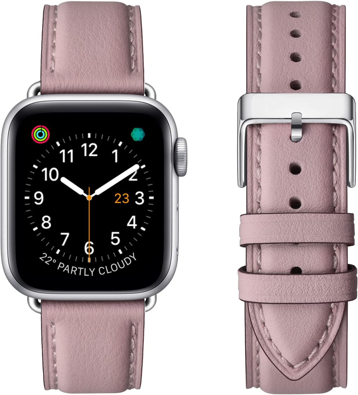 OMIU Square Bands Compatible with Apple Watch Band 38Mm 40Mm 41Mm 42Mm 44Mm 45Mm 49Mm, Genuine Leather Wristband Starp for Iwatch SE Series 8 7 6 5 4 3 2 1 Utral for Women Men(Ivory White/Rose Gold)  BestWayStore Lavender/Silver 42mm 44mm 45mm 49mm 