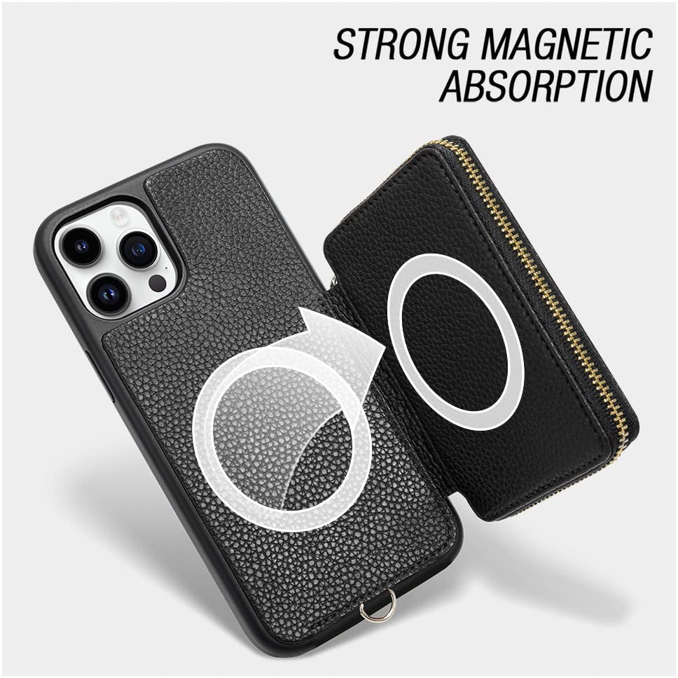 ZVE Wallet Case for Iphone 14 Pro Max 6.7 Inch, Magsafe Zipper Leather RFID Blocking Cards Holder Slots Case with Magnetic Wireless Charging, Protective Cover for Iphone 14 Pro Max 6.7"(2022)-Black  ZVE   