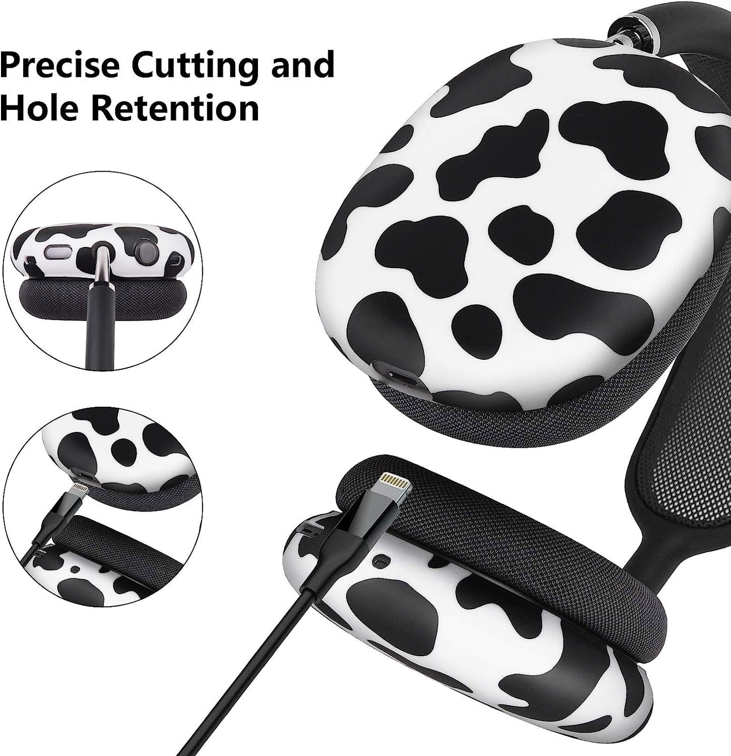 AIRSPO Compatible with Airpods Max Case Cover, Silicone Sleeve Case for Airpods Max Headphone Floral Print Protective Airpod Max Earpads Cover (Black/Cow)  AIRSPO   