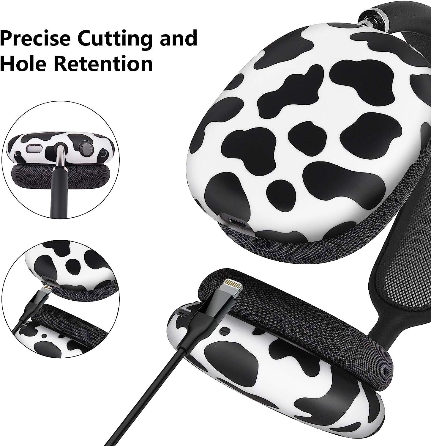 AIRSPO Compatible with Airpods Max Case Cover, Silicone Sleeve Case for Airpods Max Headphone Floral Print Protective Airpod Max Earpads Cover (Black/Cow)  AIRSPO   