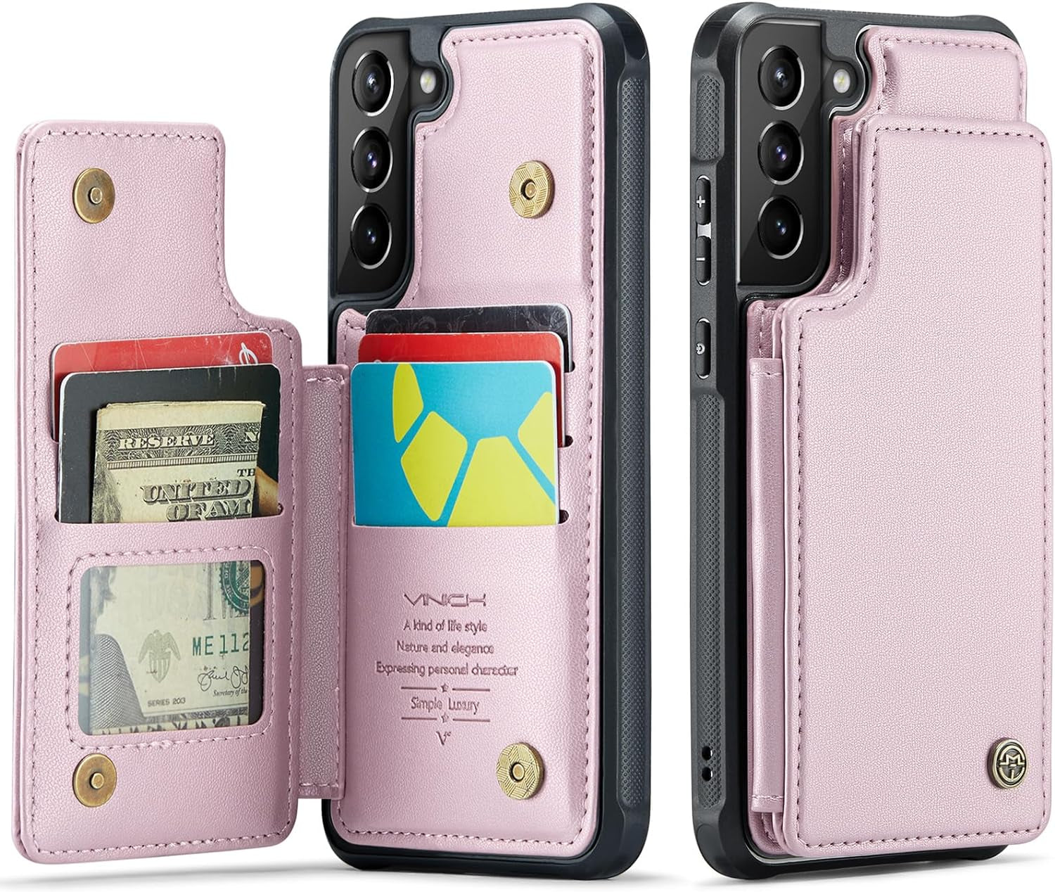 Vinich Samsung Galaxy S21 plus Case with Card Holder, Samsung S21 plus Wallet Case for Women Men with RFID Blocking, Durable Leather Kickstand Shockproof Phone Case for Galaxy S21 plus 5G, Purple  Vinich Rose Gold  