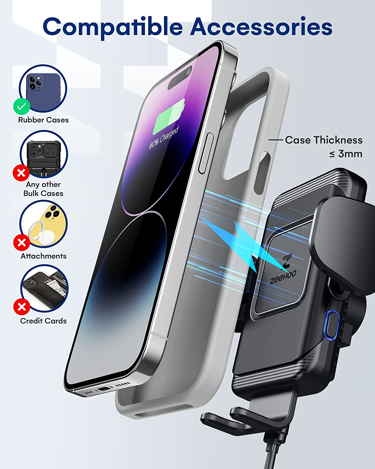 Zeehoo Wireless Car Charger,15 W Fast Charging Auto-Clamping Car Mount,Windshield Dash Air Vent Phone Holder for Iphone 14 13 12 Mini 11 Pro Max XS XR 8,Samsung S22 S21 S20 Note 20 10 9 8  ZEEHOO   
