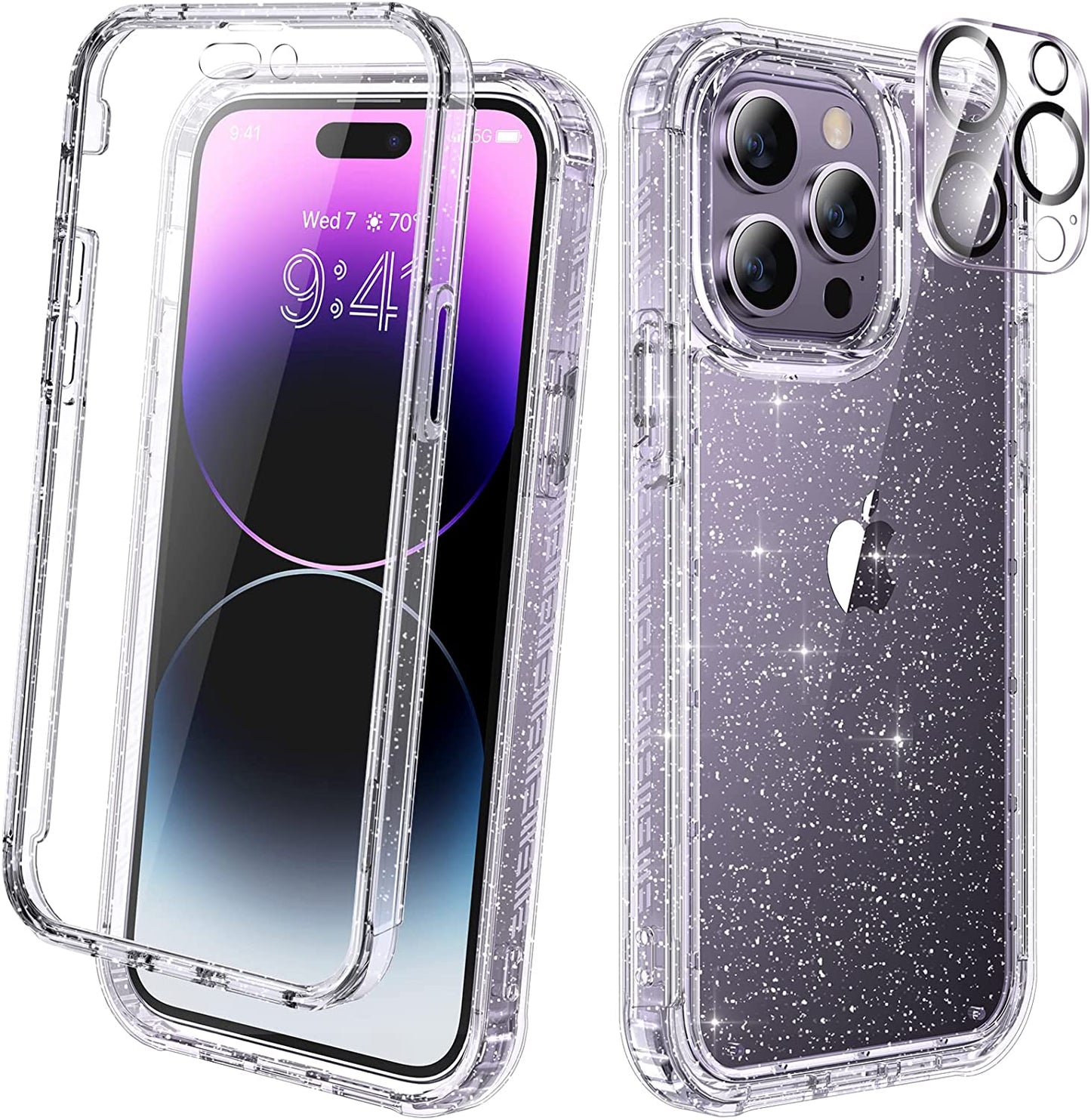 Diaclara Designed for Iphone 14 Pro Case 6.1’’, [2023 Upgraded] Full Body Rugged Case W/Built-In Touch Sensitive Anti-Scratch Screen Protector+9H Tempered Glass Camera Lens Protector (Bean Yellow)  Diaclara Clear Glitter Iphone 14 Pro 