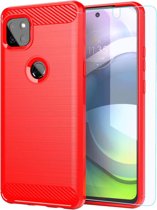 M MAIKEZI for Moto One 5G Ace Case,Motorola One 5G Ace Case with HD Screen Protector, Soft TPU Slim Fashion Non-Slip Protective Phone Case Cover for Motorola Moto One 5G UW Ace (Red Brushed TPU)  JINZHI Inc   