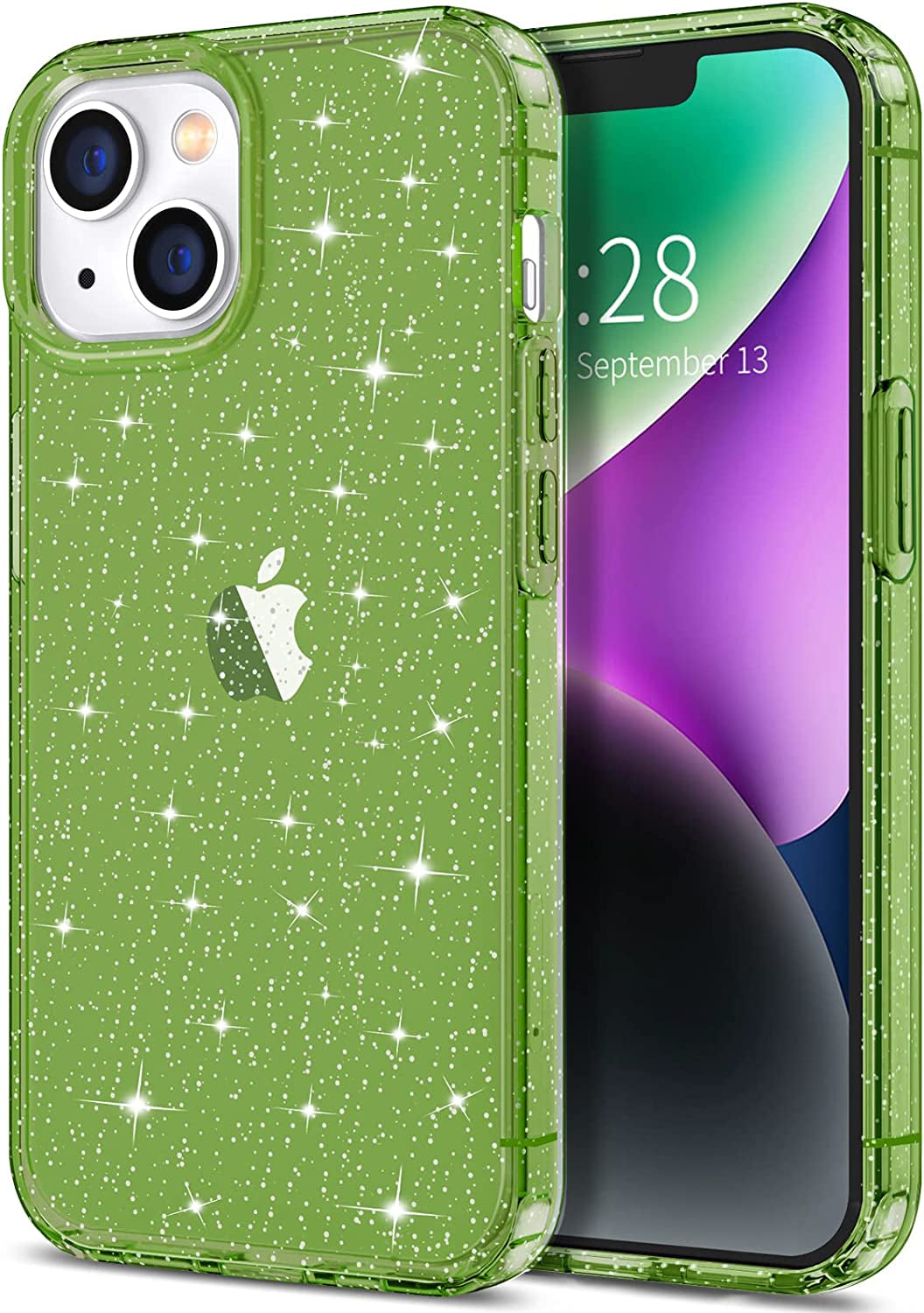 Hython Case for Iphone 14 Case Glitter, Cute Sparkly Clear Glitter Shiny Bling Sparkle Cover, Anti-Scratch Soft TPU Thin Slim Fit Shockproof Protective Phone Cases for Women Girls, Clear/Blue Glitter  Hython Pine Green Glitter  