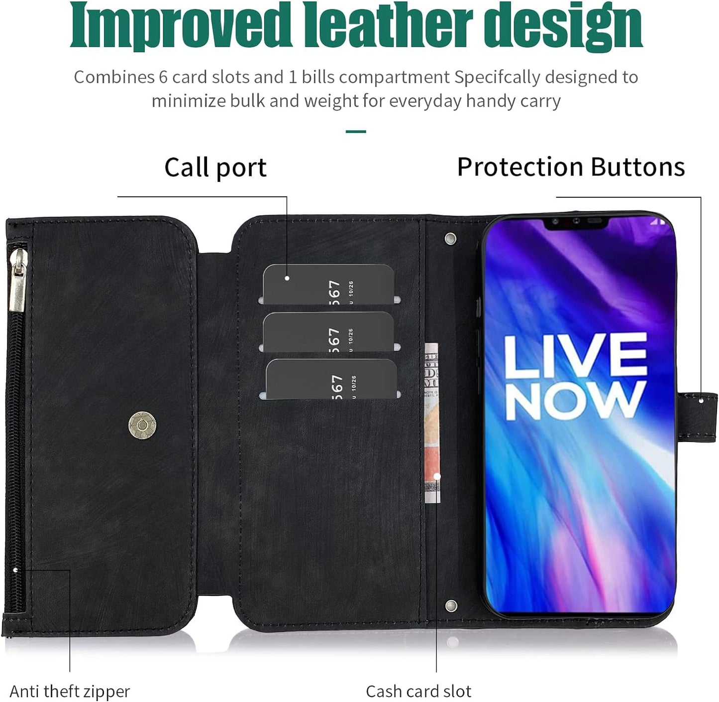 Compatible with LG V40 Thinq Wallet Case Flip Credit Card Holder Cell Phone Cover for Folio Purse Lanyard Wrist Strap Rugged Slot Mobile LGV40 Storm V 40 Thin Q V40Thinq LG40 40V 40Thinq Women Black  Furiet   