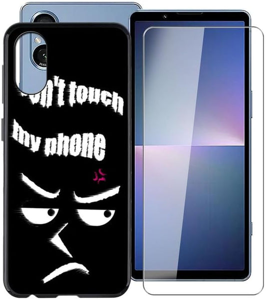 WIMSPEED Black Soft TPU Bumper Phone Case for Sony Xperia 5 V (6.1") with 1 X Tempered Glass Screen Protector, Slim Silicone Shockproof Cover for Sony Xperia 5 V - Do Not Touch  WIMSPEED   