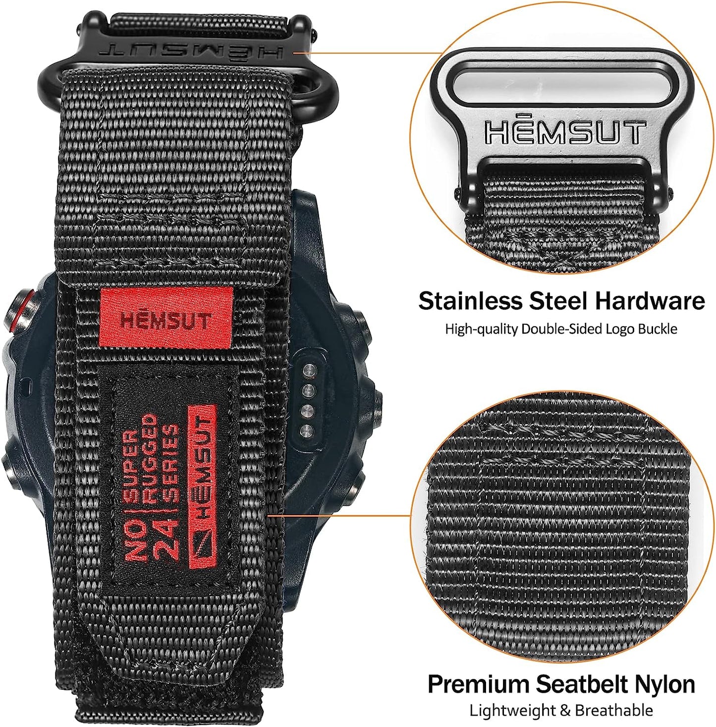 Compatible with Garmin Watch Band, Super Rugged Extral Long Nylon Sports Strap with Woven Loop Design for Fēnix/Forerunner/Vivoactive/Approach/Marq/Quatix/D2 Series, Tough Replacement Band for Men Women  SMITHA   