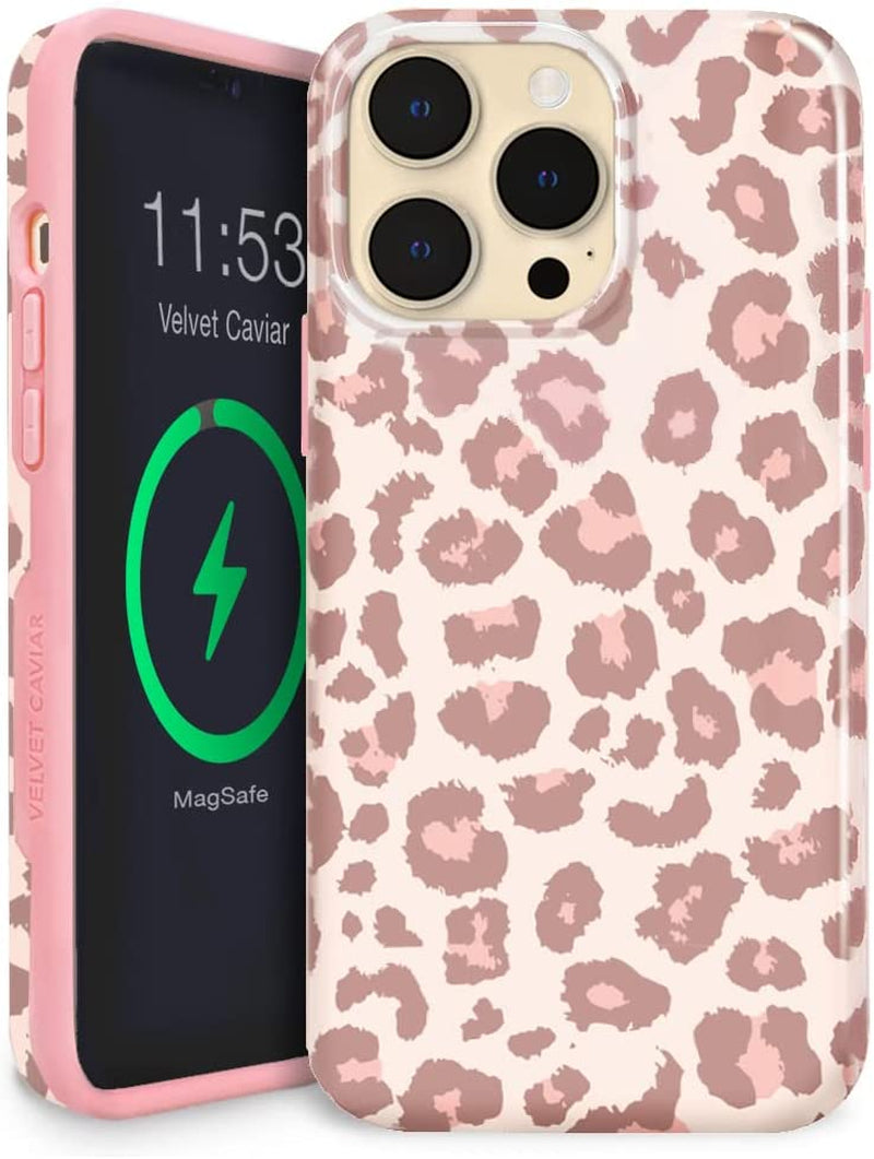 Velvet Caviar Designed for Iphone 14 Case Leopard Cheetah Print [10Ft Drop Tested] Compatible with Magsafe - Protective Microfiber Lining (Blush Pink)  Velvet Caviar Blush Leopard iPhone 14 Pro 