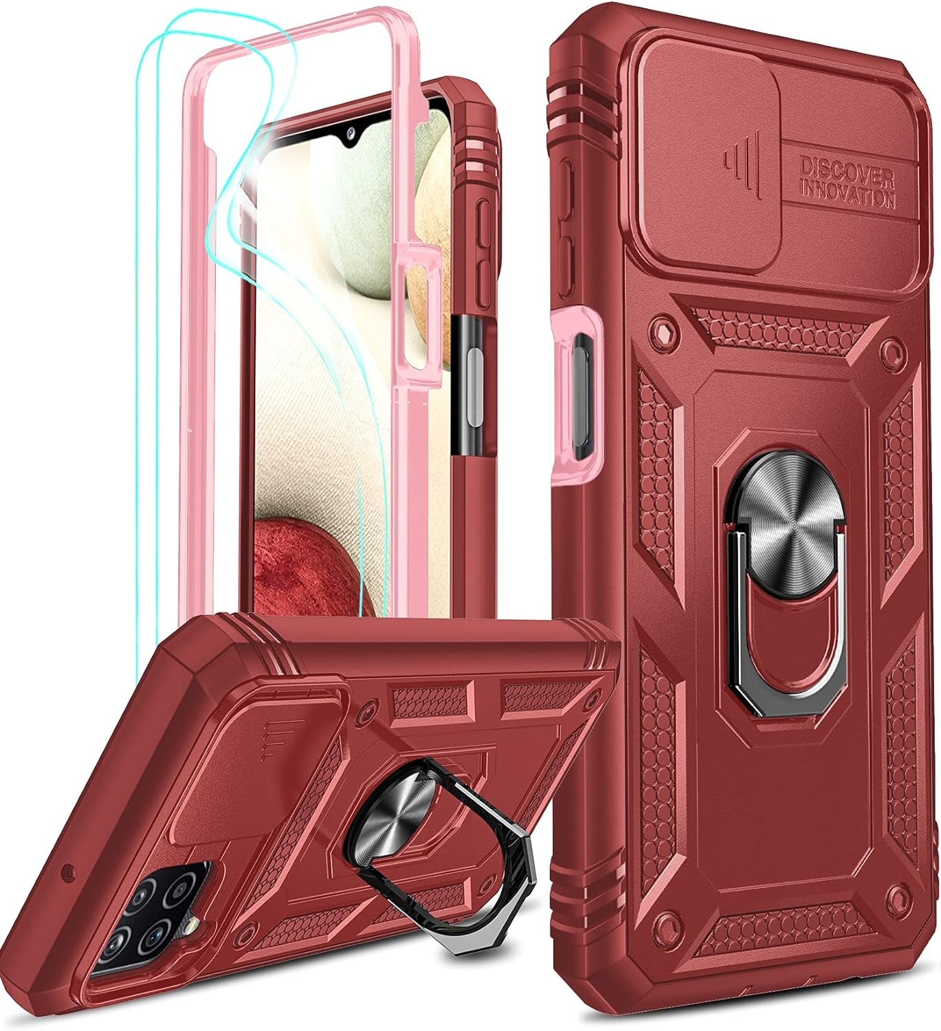 Leyi for Google Pixel 6 Case: Case for Pixel 6 with Slide Camera Cover + [2 Packs] Tempered Glass Screen Protector, 360 Full Body Military-Grade Phone Case with Kickstand for Google Pixel 6, Pink  LeYi Red Samsung Galaxy A12 