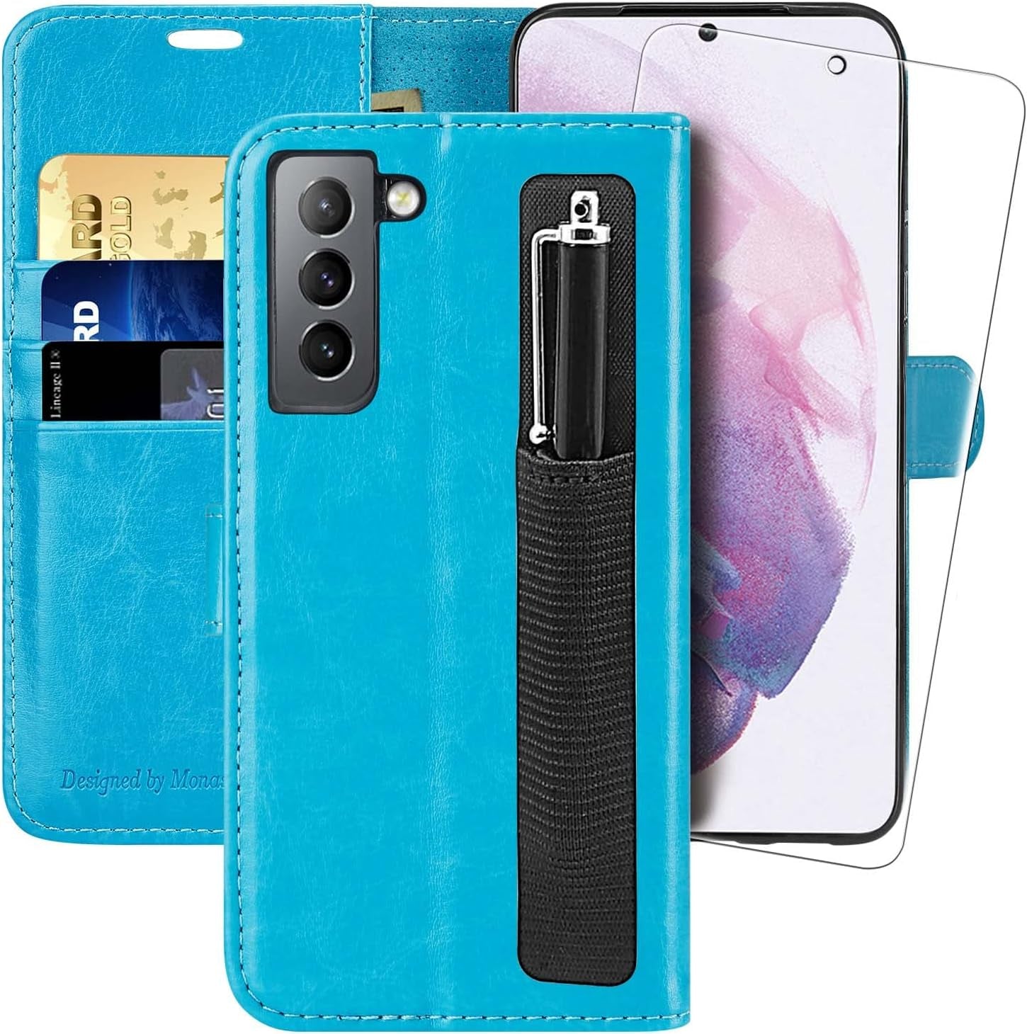 MONASAY Wallet Case for Galaxy S21+Plus 5G, 6.7 Inch [Screen Protector Included][Rfid Blocking] Flip Folio Leather Cell Phone Cover with Credit Card Holder, Lavenders  MONASAY Turquoise  