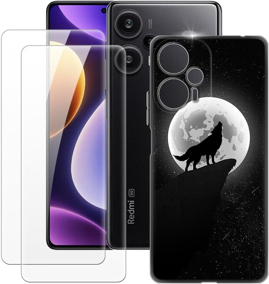 MILEGAO Xiaomi Redmi Note 12 Turbo 5G Case + 2PCS Screen Protector Tempered Glass, Ultra Thin Bumper Shockproof Soft TPU Silicone Cover for Xiaomi Poco F5 5G (6.67”)  MILEGAO Wolf 4  