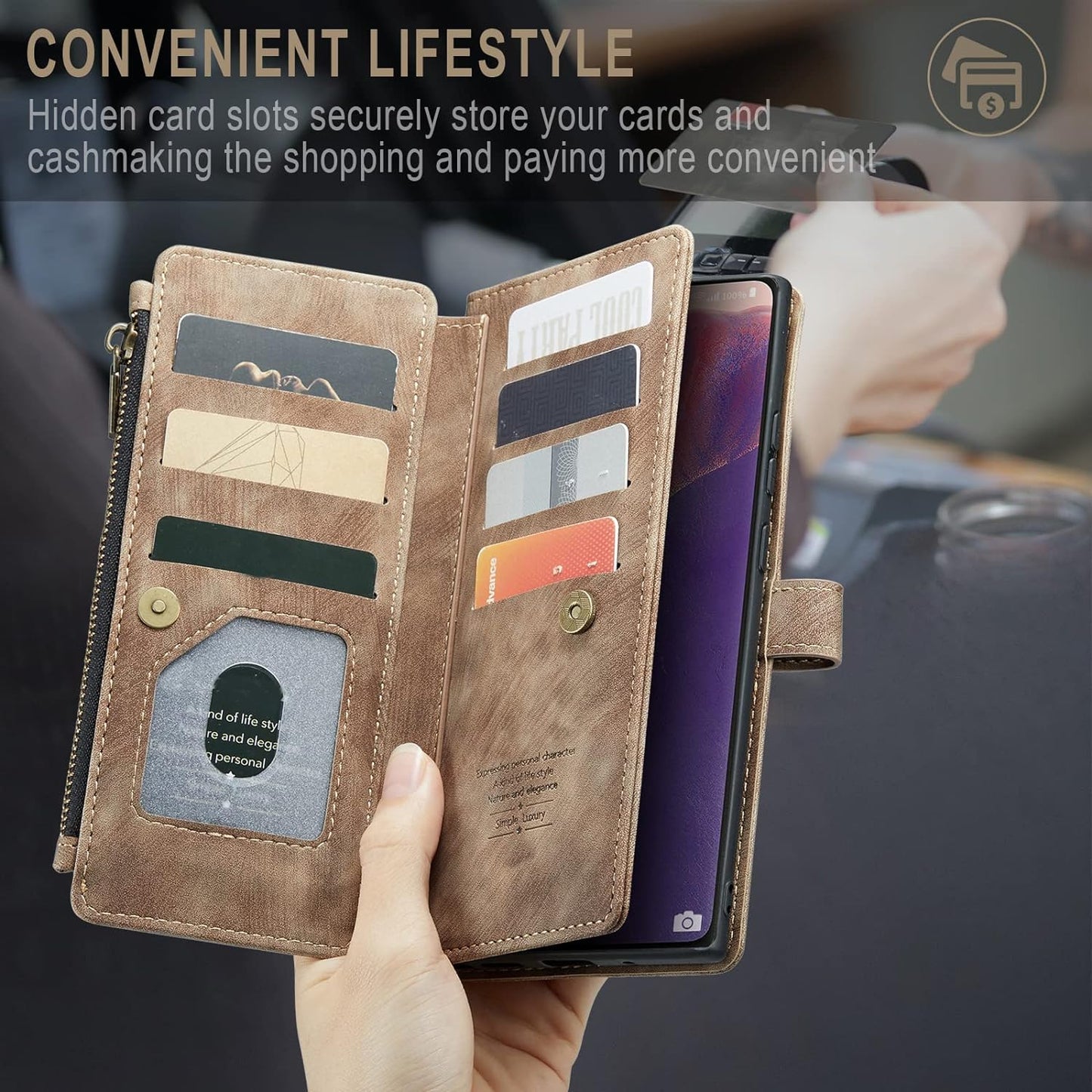 Asuwish Phone Case for Samsung Galaxy Note 20 Glaxay Note20 5G Wallet Cover and Tempered Glass Screen Protector Flip Credit Card Holder Cell Accessories Gaxaly Notes 20S Twenty Not S20 Women Men Brown  Asuwish   