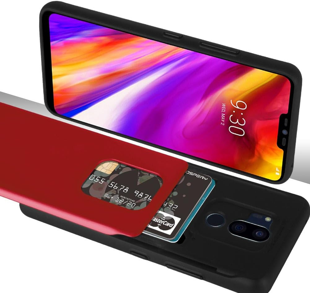 Mercury [Sliding Card Holder] Protective Dual Layer Bumper [TPU+PC] Cover with Card Slot Wallet for LG G7 Thinq (Red) LGG7-SKY-RED  Mercury   