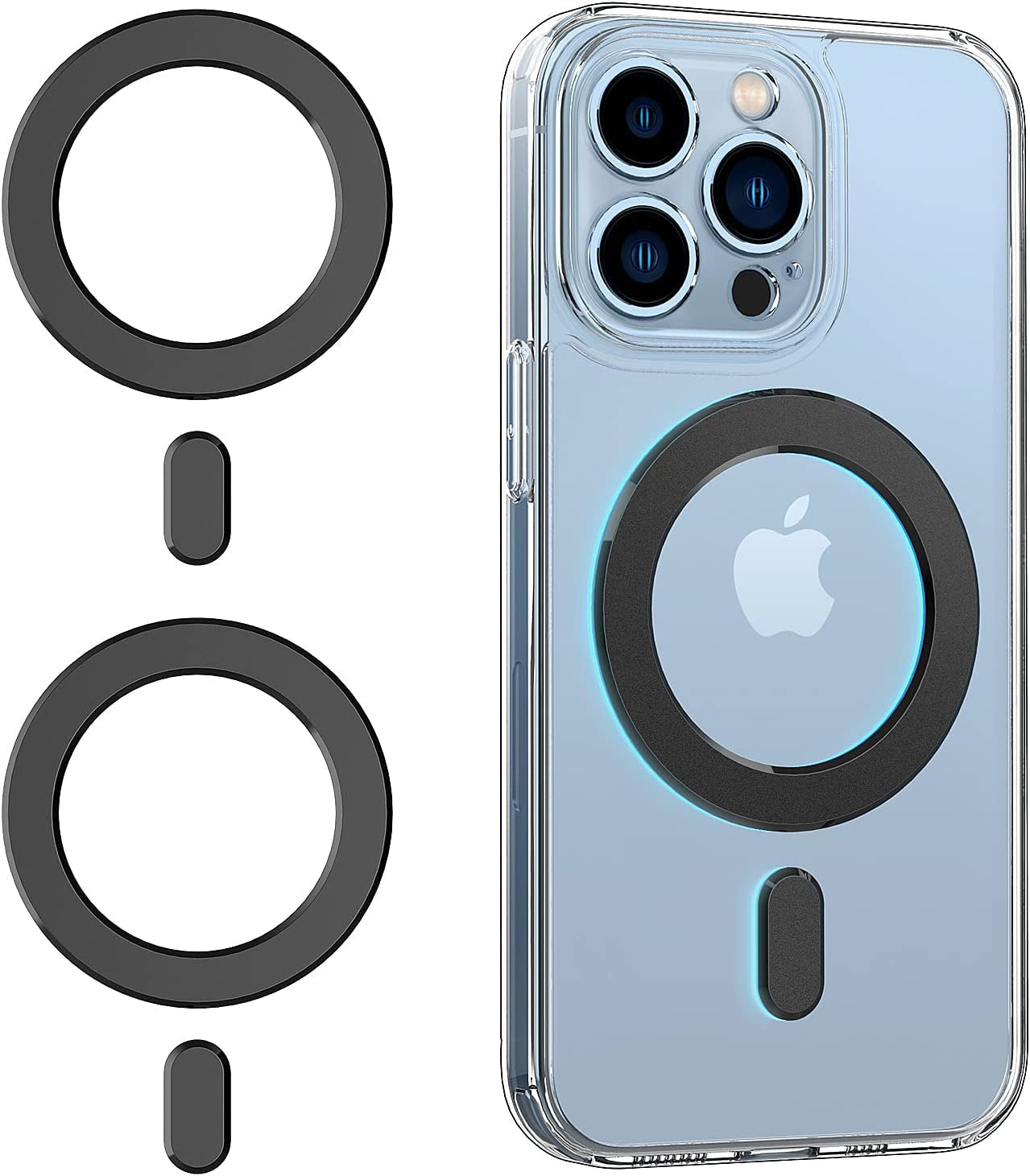 OUTXE Magnetic Adapter Ring 2 Pack, Universal Magnet Sticker Compatible with Magsafe Accessories & Wireless Charging for Iphone 14/13/12/11 Mini Pro Max, Galaxy S22/S21 Fe Ultra and Phone Case -White  OUTXE Black  