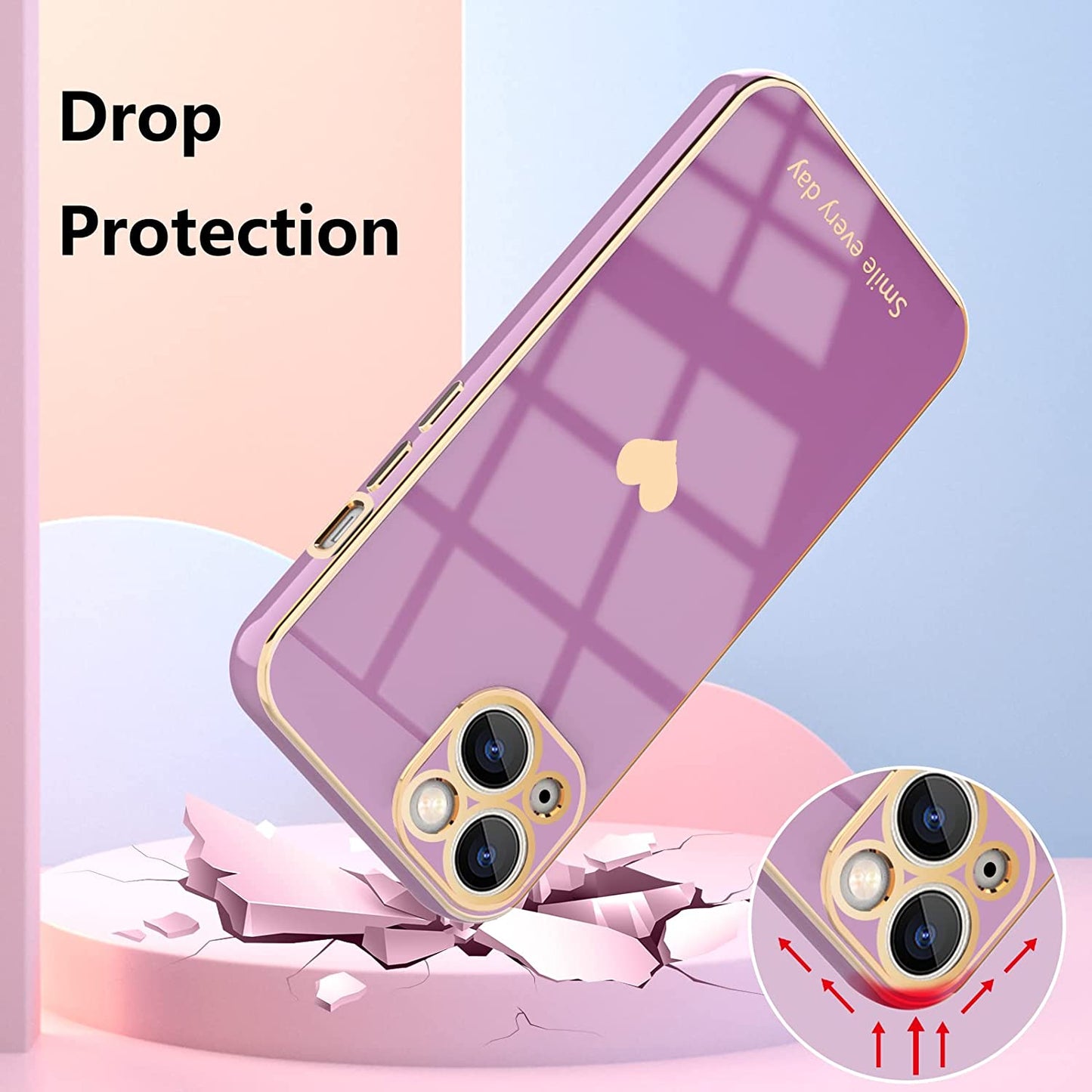 Tksafy for Iphone 14 Case, Cute Love Heart Pattern for Women Girls with Full Camera Protection, Anti-Scratch Plating Soft TPU Shockproof Bumper Phone Cover for Apple Iphone 14 6.1-Inch 2022, Lavender  Tksafy   