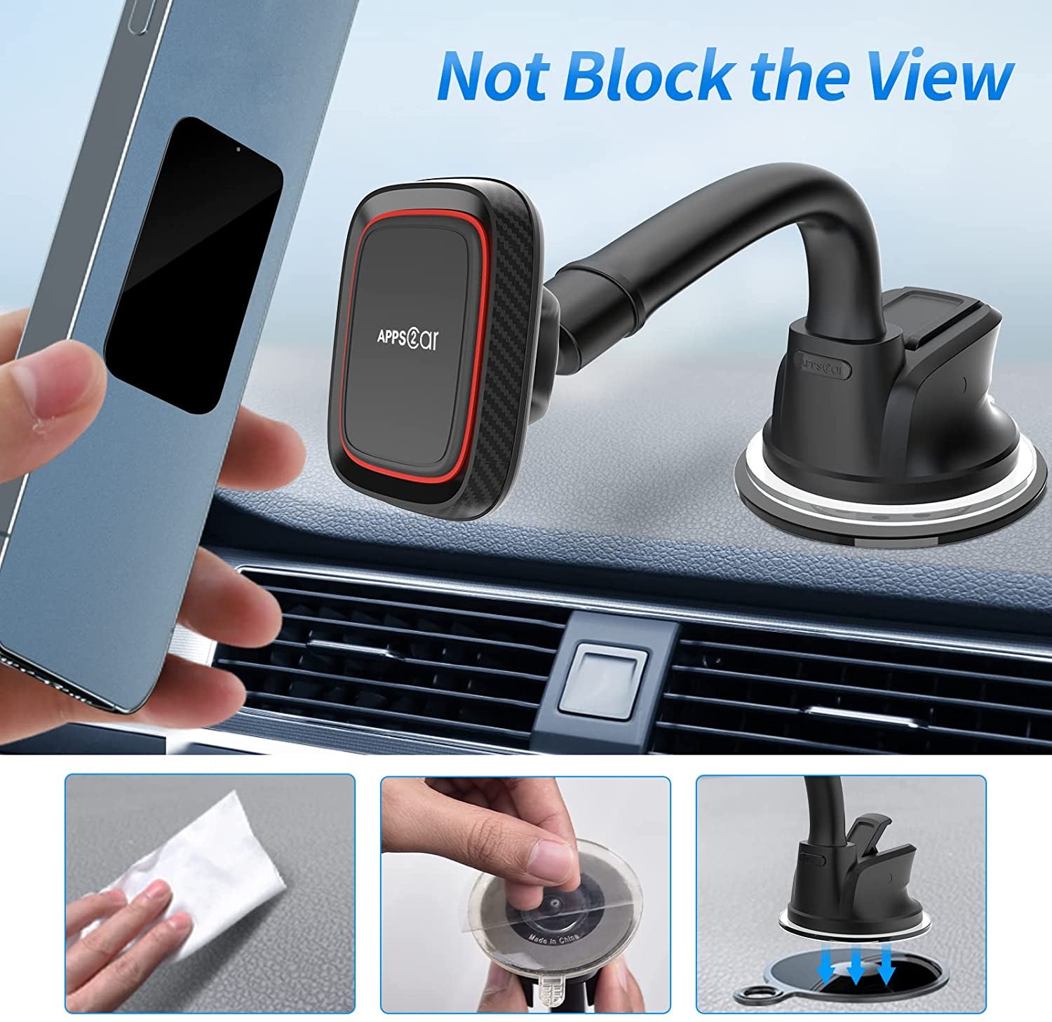 Apps2Car Magnetic Car Phone Holder Mount with 6 Strong Magnets, Windshield Phone Magnetic Holder, Suction Cup Phone Holder for Car, Dashboard Magnet Holder, Fit Most Smartphones & Mini Tablets  Wiiki-tech   