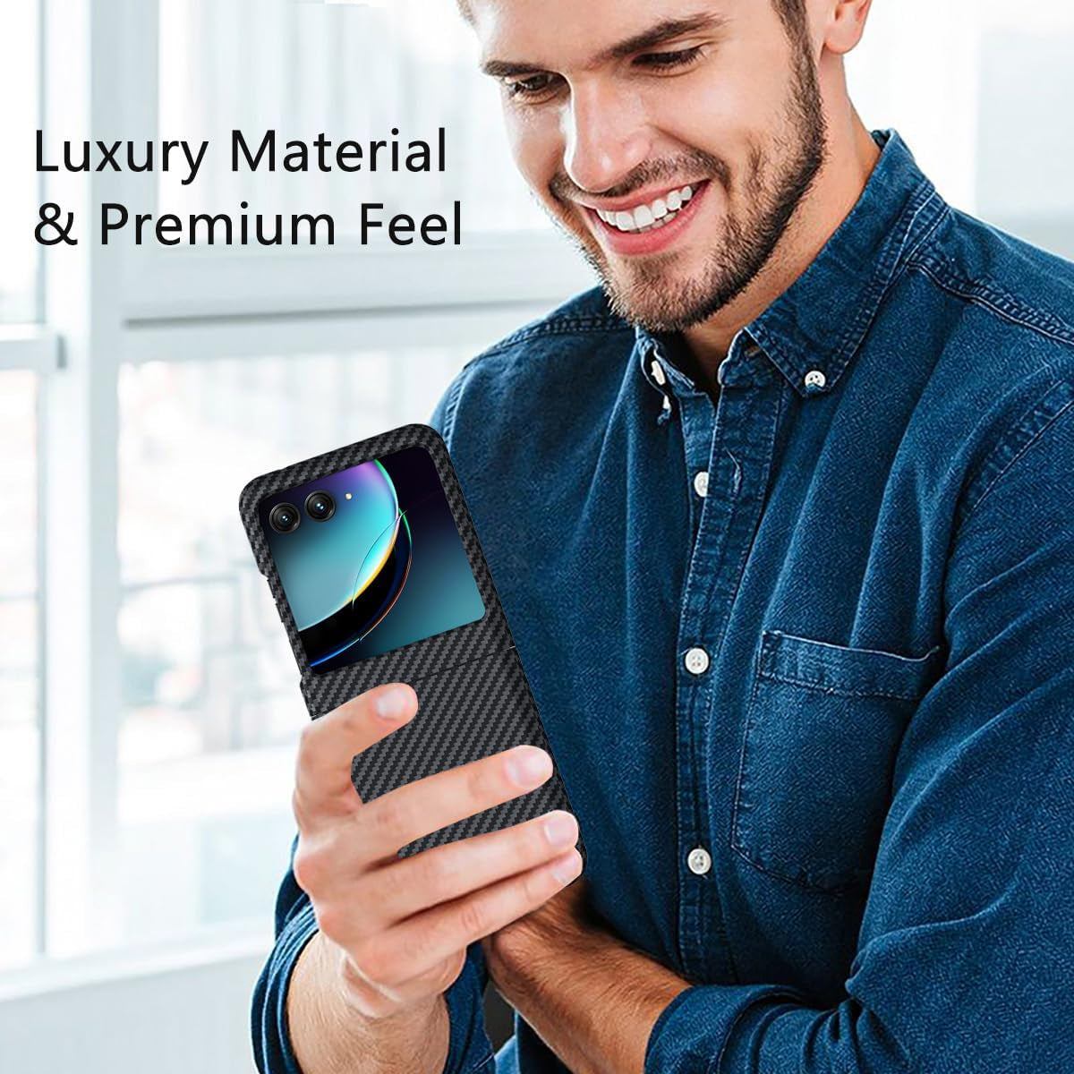 Haeuorey for Motorola Razr plus Case, 100% Aramid Fiber Slim Fit Motorola Razr+ Case, Full Cover Shockproof Slim Phone Protection Case Cover for Moto Razr+ plus 5G (2023) (Black)  Haeuorey   