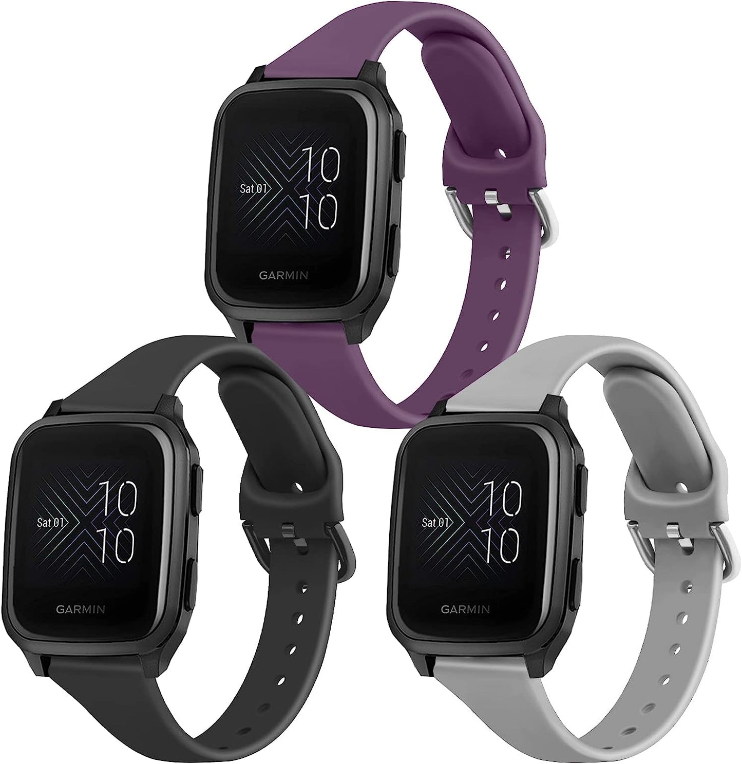 Wanme Slim Bands for Garmin Venu 2 plus / Venu Sq / Venu / Vivoactive 3 Watch Band Women Men, 3 Pack Soft Silicone Replacement Wristband Sport Strap for Garmin Vivomove Sport, Vivoactive 3 Music, Forerunner 645 / 245 Music Smart Watch  Wanme   