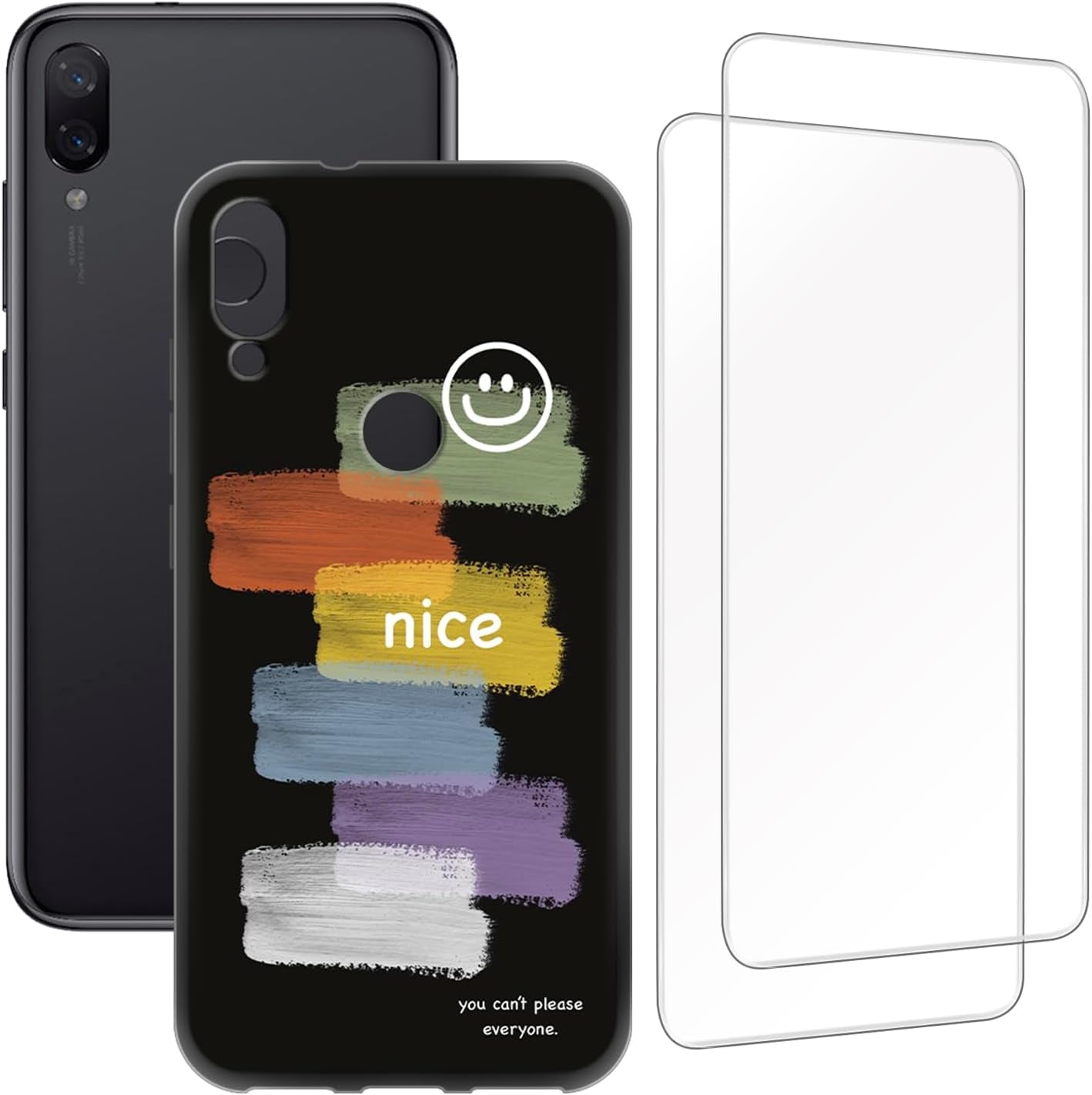 Zuitop Xiaomi Mi Play(5.84 Inch) Design Case with 2 Pack Tempered Glass Screen Protector,For Xiaomi Mi Play Slim Soft Silica Gel TPU Protective Cover.  Zuitop Smile  