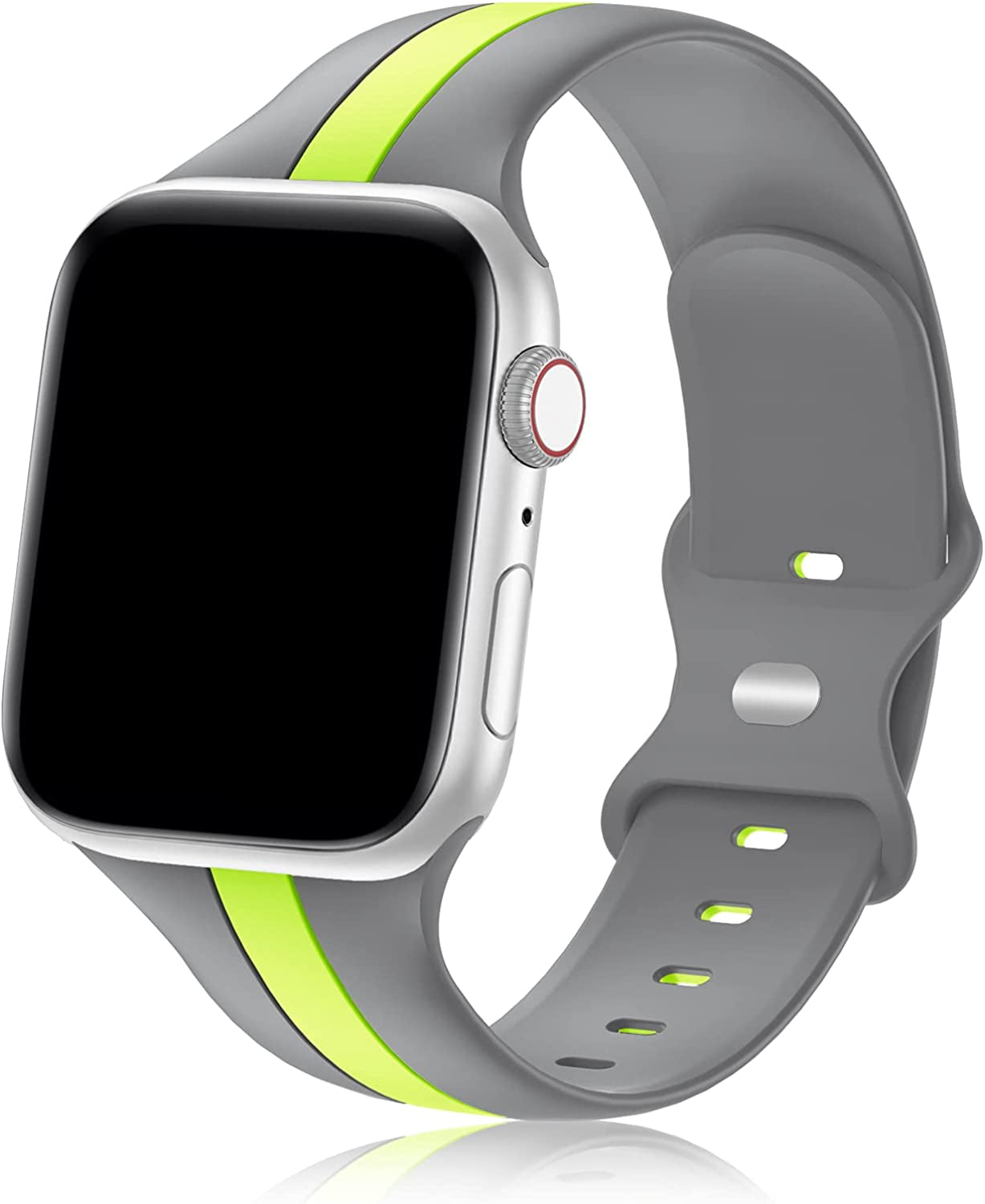 Designer Sport Band Compatible with Apple Watch Iwatch Bands 38Mm 40Mm 41Mm 42Mm 44Mm 45Mm 49Mm Men Women, Soft Silicone Strap Wristbands for Apple Watch Series 8/7/6/5/4/3/2/1/Se/Ultra  seizehe Gray Green 42mm/44mm/45mm/49mm 