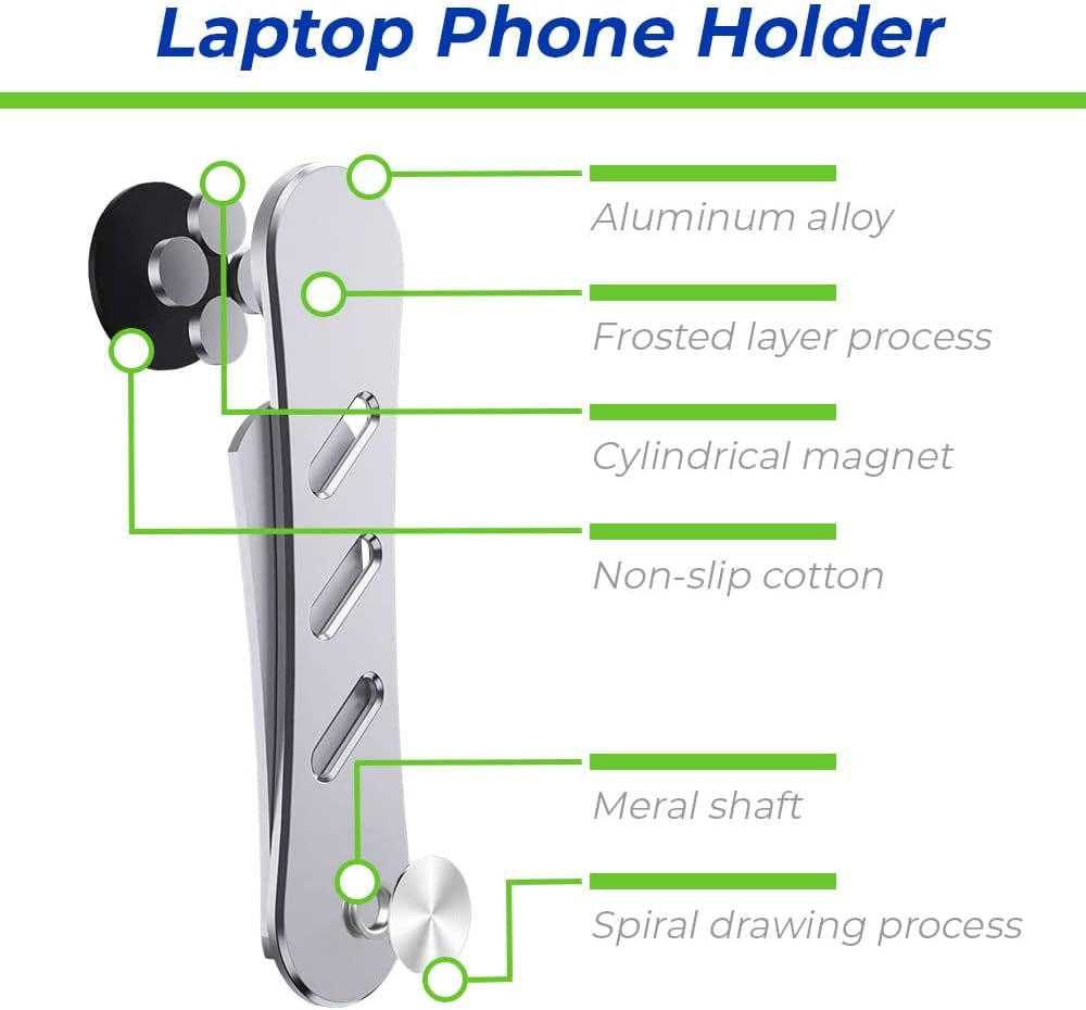 Laptop Phone Holder, Adjustable Laptop Stand, Laptop Side Mount Clip, Slim Portable Smartphone Stand, Computer Monitor Expansion Bracket, Magnetic Phone Mount, Soporte De Telefono Para Laptop Black  QP Import Shop   