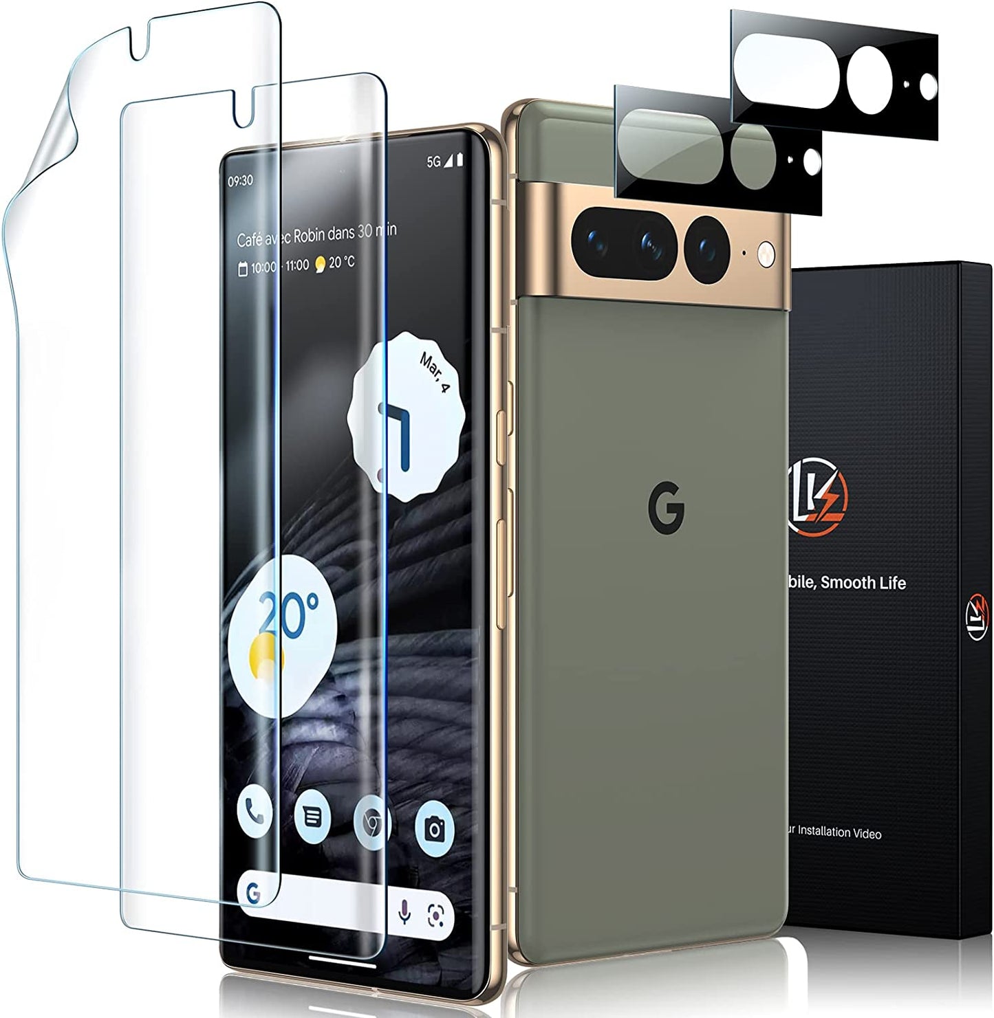 LK 2 Pack for Google Pixel 7 Pro 6.7-Inch HD Screen Protector + 2 Pack Lens Protector with Positioning Tool, Self-Healing TPU Film, Touch Sensitive, Ultra-Thin  LK   