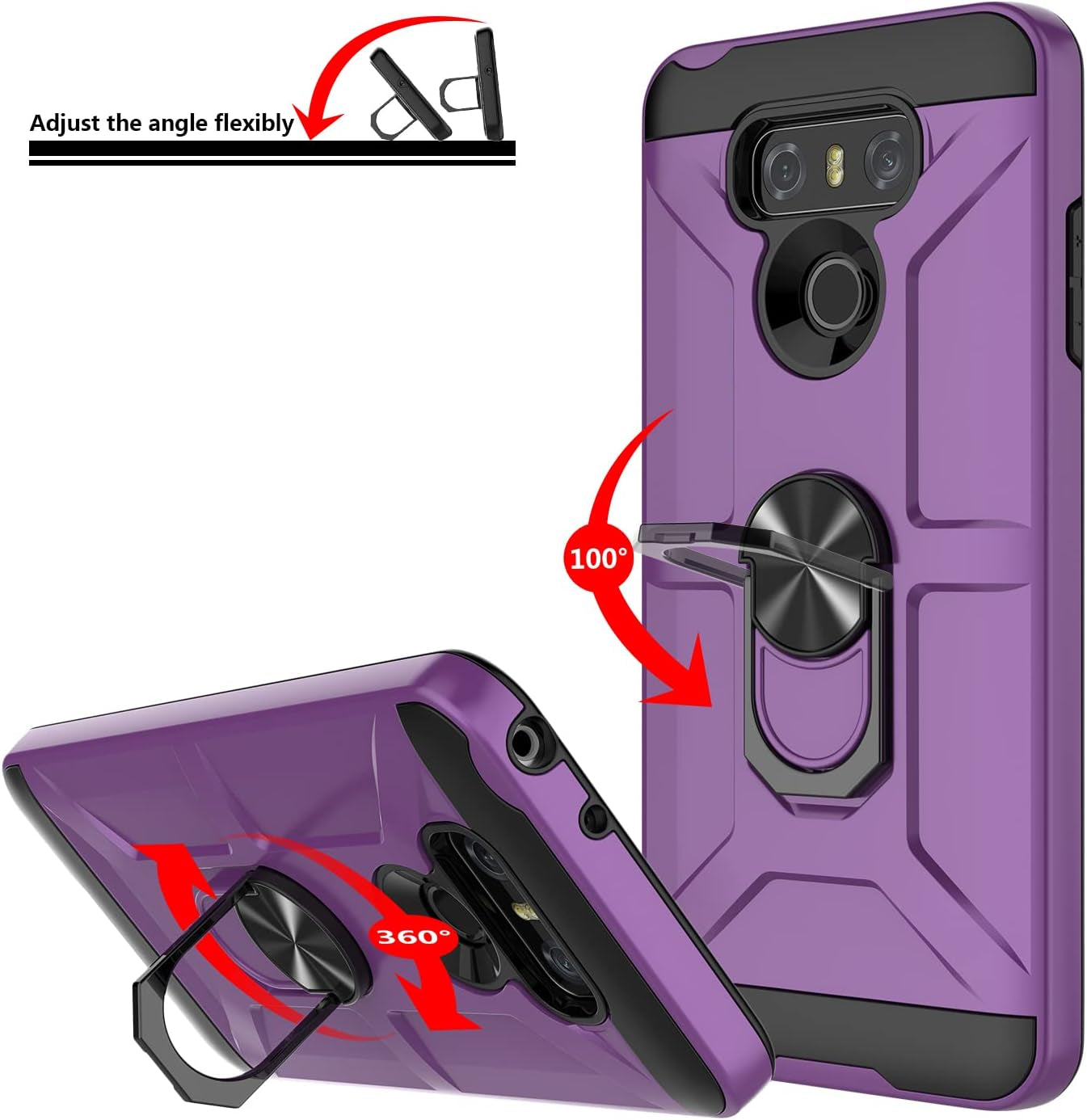 GAMEMIUZ LG G6 Case, LG G6 Case with [3X Tempered Glass Screen Protector], Built-In Ring Kickstand and Magnetic Car Mount Shockproof Dropproof Military Grade Armor Rugged Case for LG G6 - Purple  Gamemi   