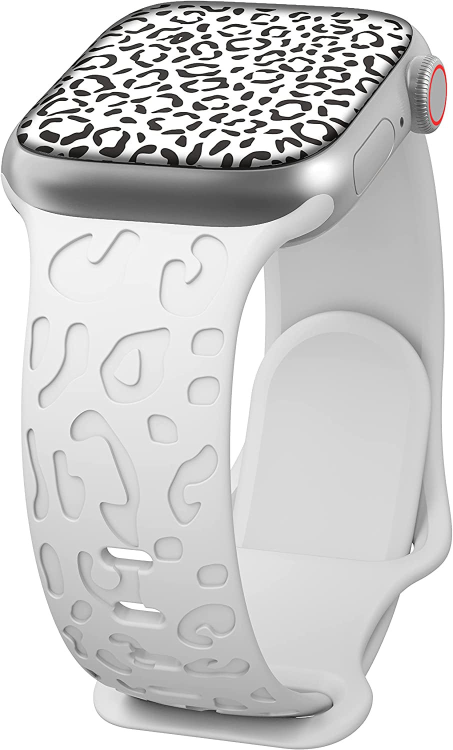 Kingofkings Leopard Engraved Band Compatible with Apple Watch Band 38Mm 41Mm 40Mm 44Mm 45Mm 49Mm 42Mm Women Men, Comfortable Cheetah Silicone Sport Bands for Iwatch Series 8 7 6 5 4 3 2 1 SE Ultra  KingofKings White 42mm/44mm/45mm/49mm 