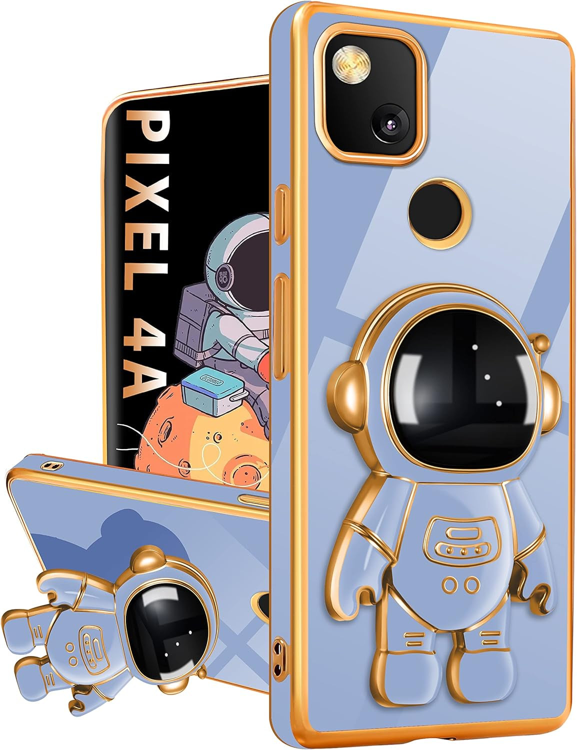 Buleens for Google Pixel 4A Case with Astronaut Stand, Women Girls Pixel 4A Cases, Girly Cute 6D Outer Space Heart Pattern Phone Cover for Google Pixel 4A(Not Fit 5G) 5.8 Inch (White)  Buleens Google Pixel 4A-Dark Blue  
