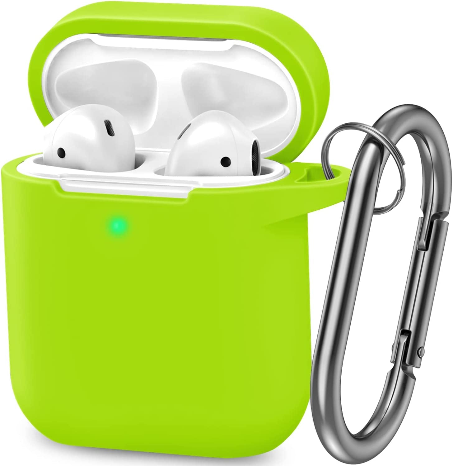 ATUAT Airpods Case Cover, Full Protective Silicone Skin Dust-Proof Designed for Apple Airpods 1St 2Nd Generation with Keychain, Front LED Visible, Midnight Blue  ATUAT B-Light Green  
